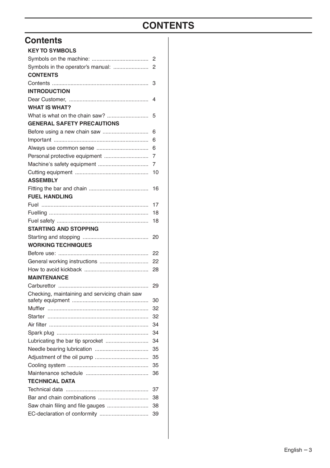 Husqvarna 1153183-26 manual Contents 