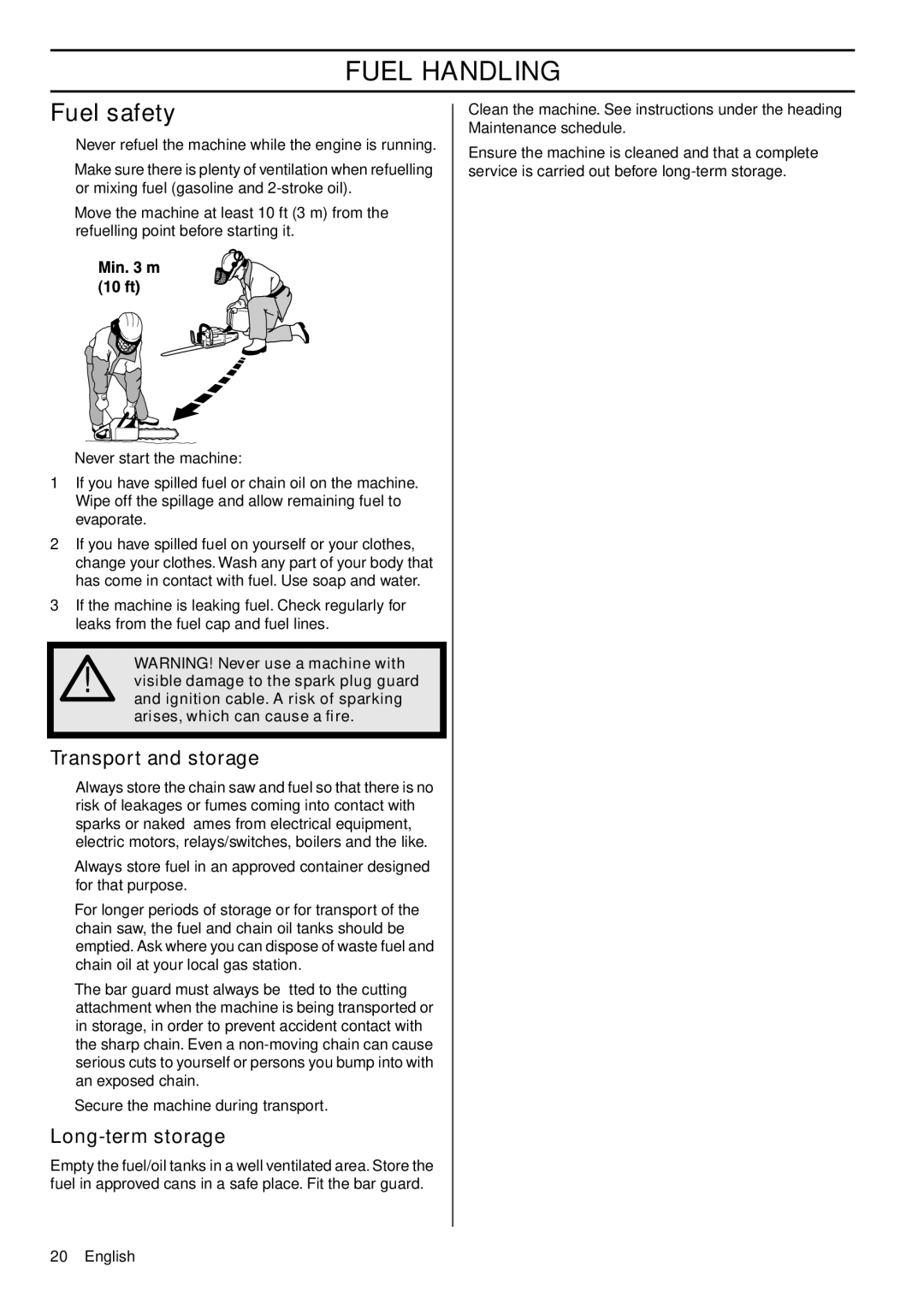 Husqvarna 1153183-95 manual Fuel safety, Transport and storage, Long-term storage 