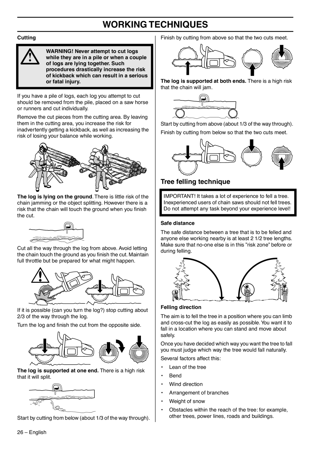 Husqvarna 1153183-95 manual Tree felling technique, Safe distance, Felling direction 