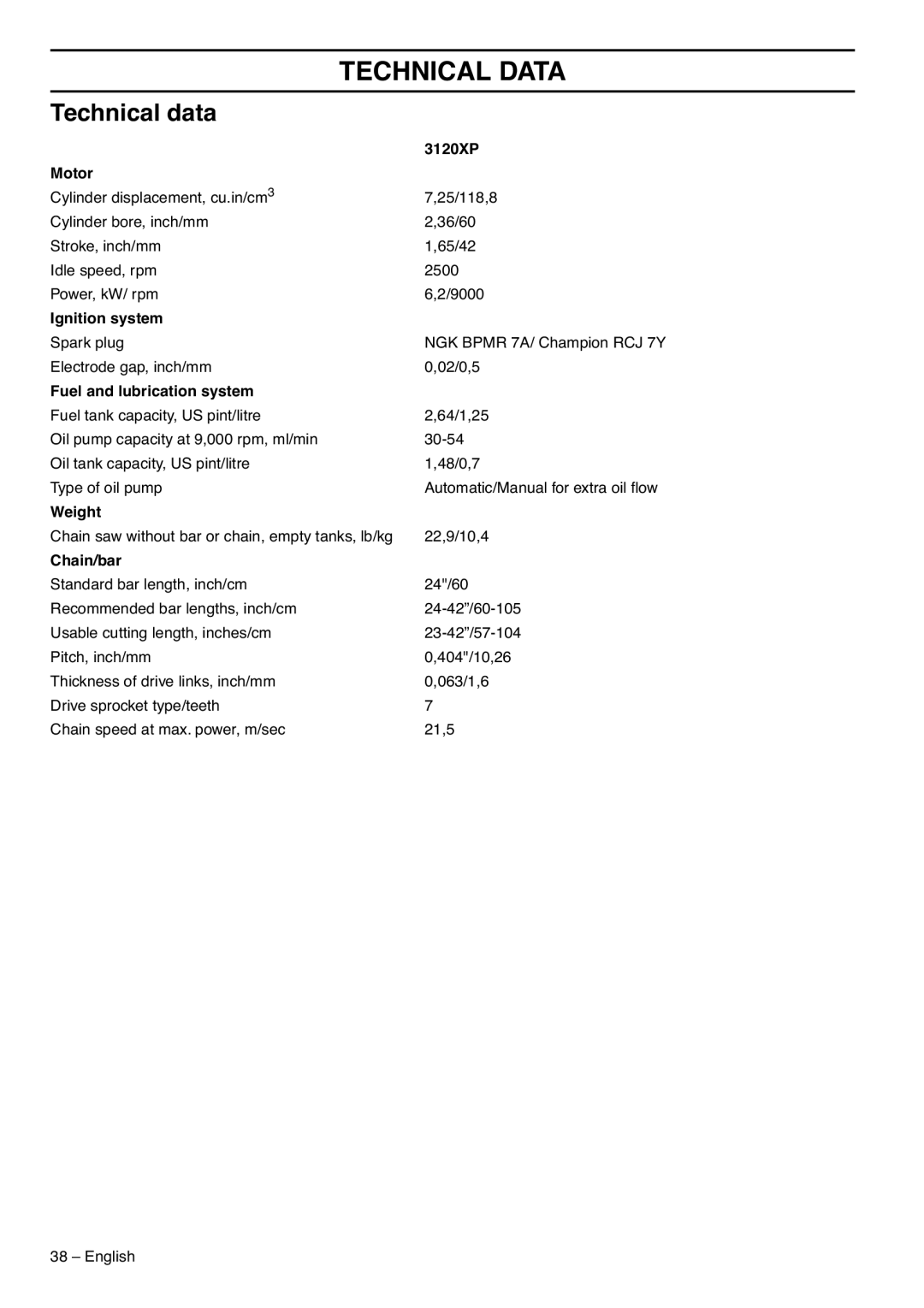 Husqvarna 1153183-95 manual Technical Data, Technical data 