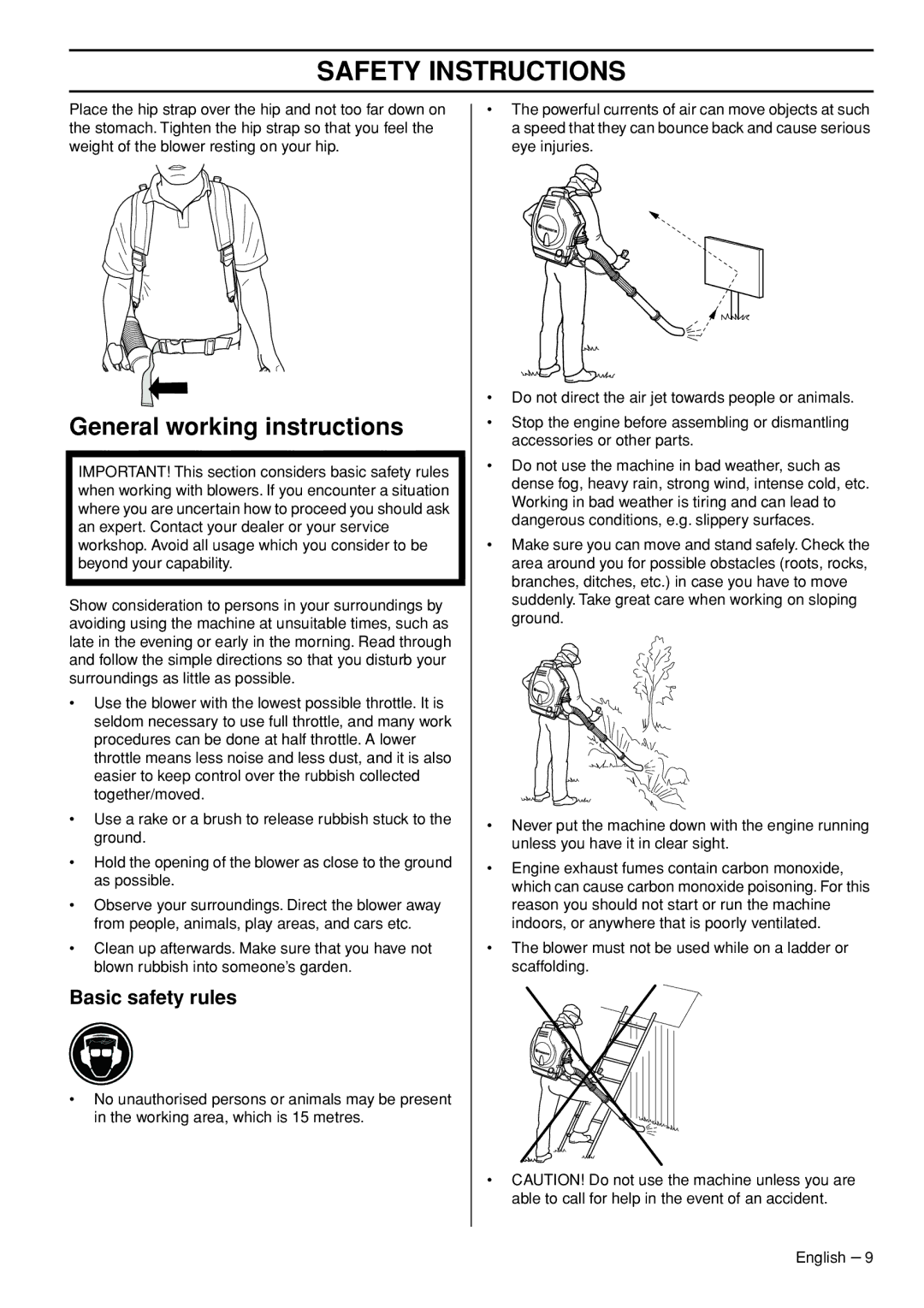 Husqvarna 1153191-26 manual General working instructions, Basic safety rules 