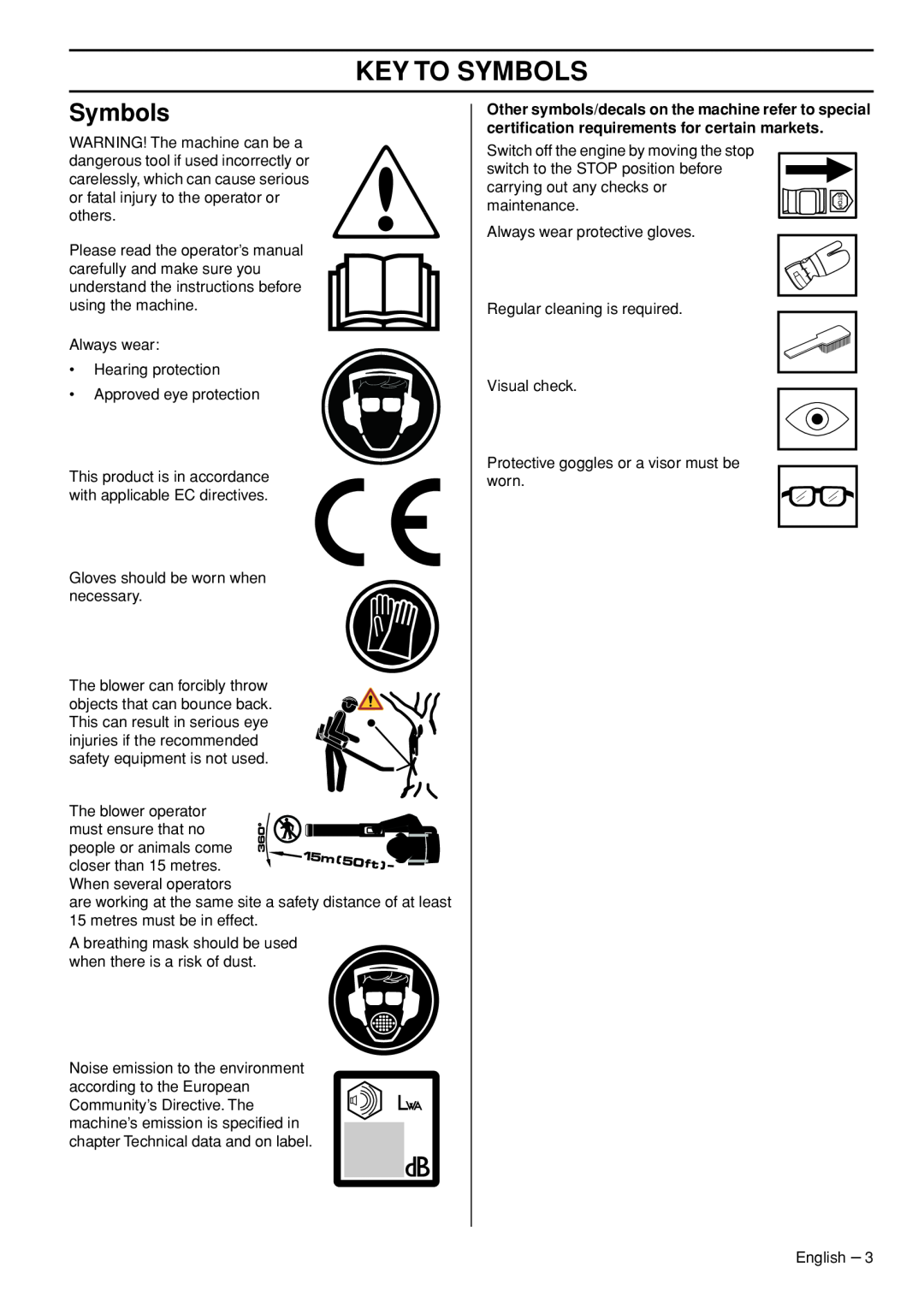 Husqvarna 1153191-26 manual Key To Symbols 