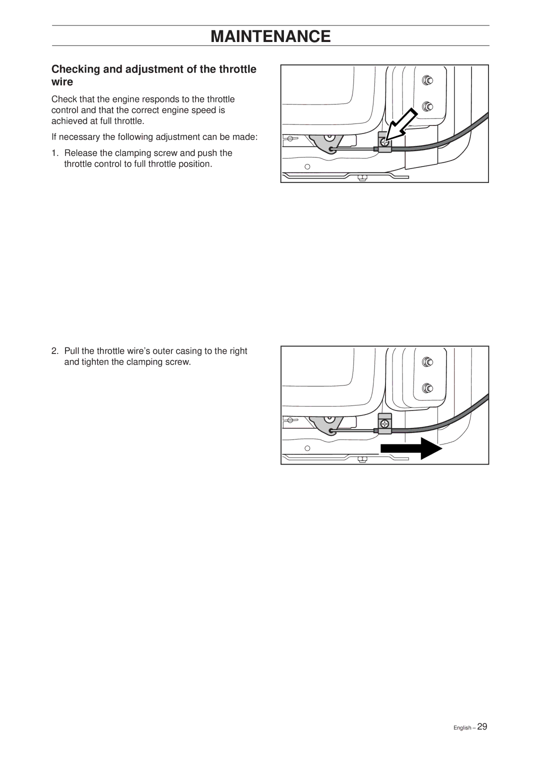 Husqvarna 1030 BioClip, 1200 manual Checking and adjustment of the throttle wire 