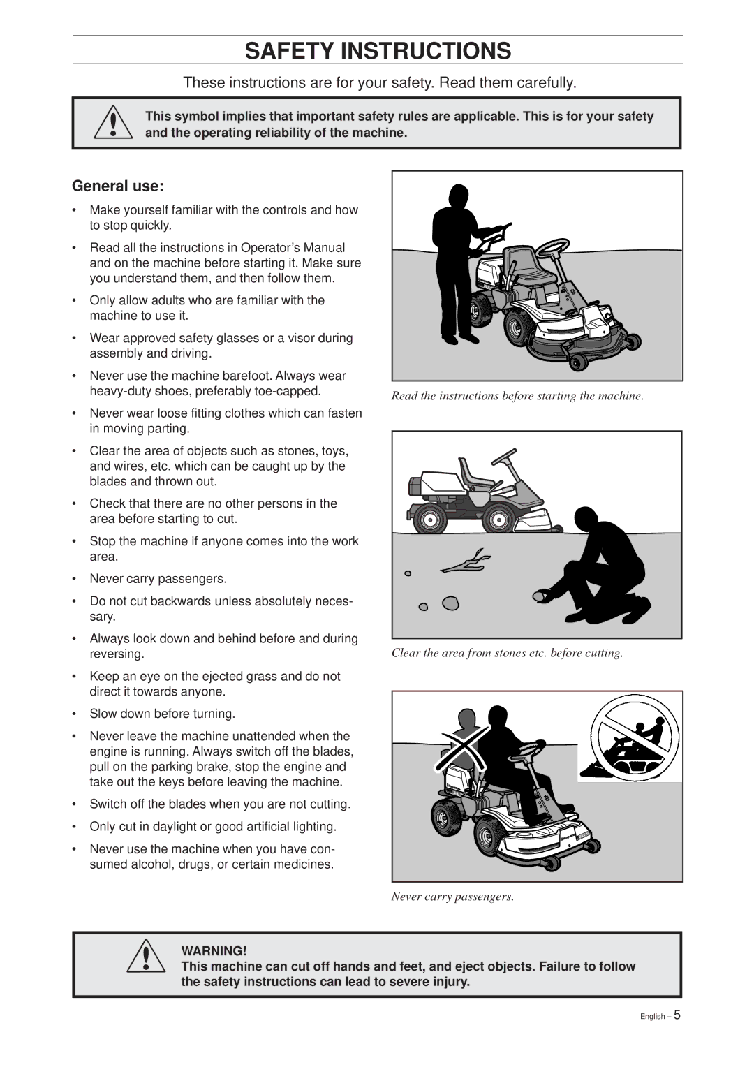 Husqvarna 1030 BioClip, 1200 manual These instructions are for your safety. Read them carefully, General use 