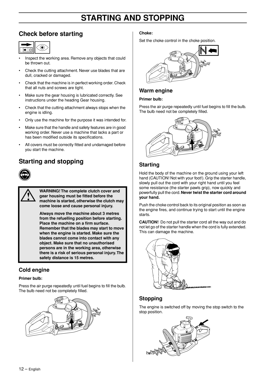 Husqvarna 123HD60 manual Starting and Stopping, Check before starting, Starting and stopping 