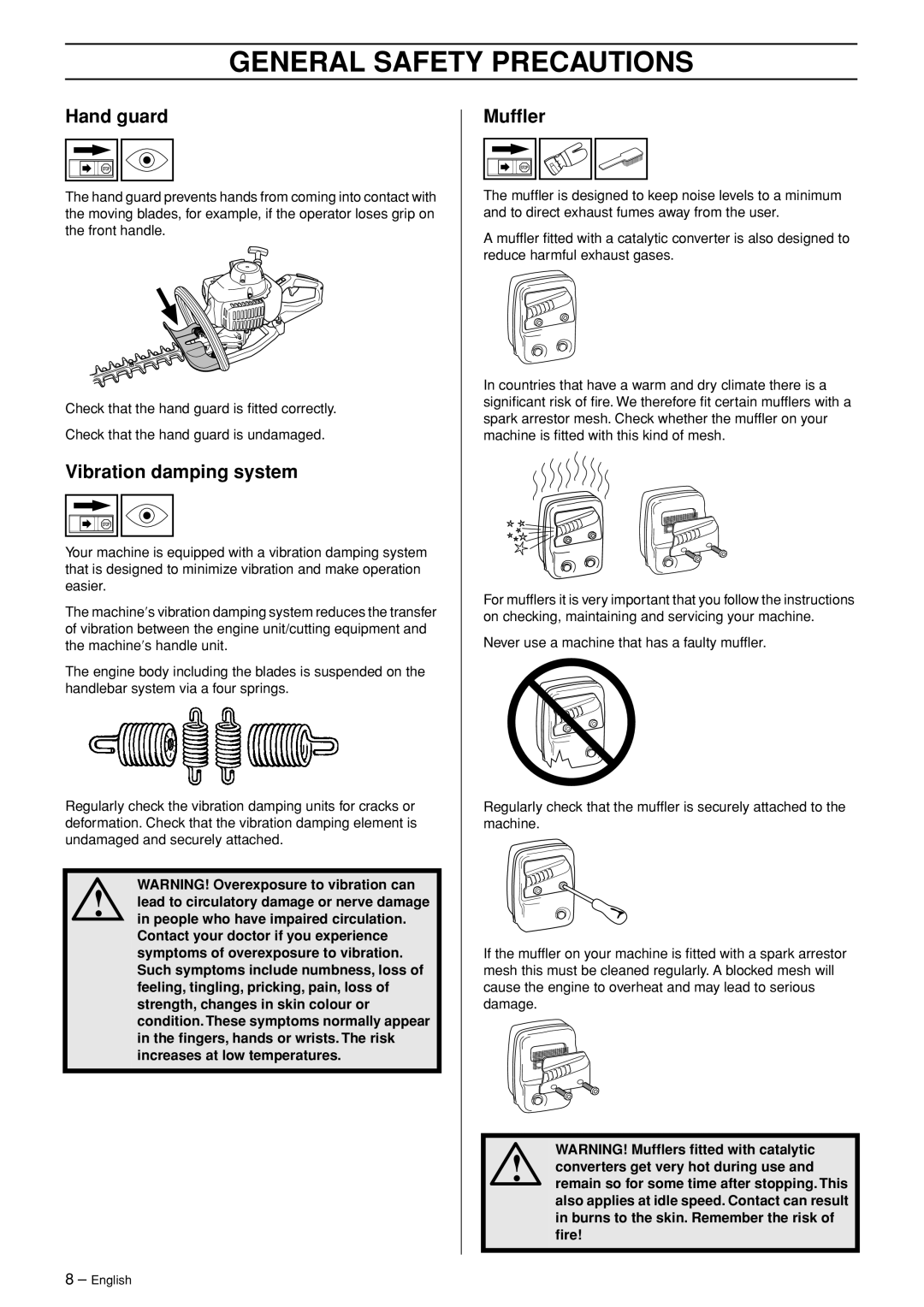 Husqvarna 123HD60 manual Hand guard, Vibration damping system, Mufﬂer 