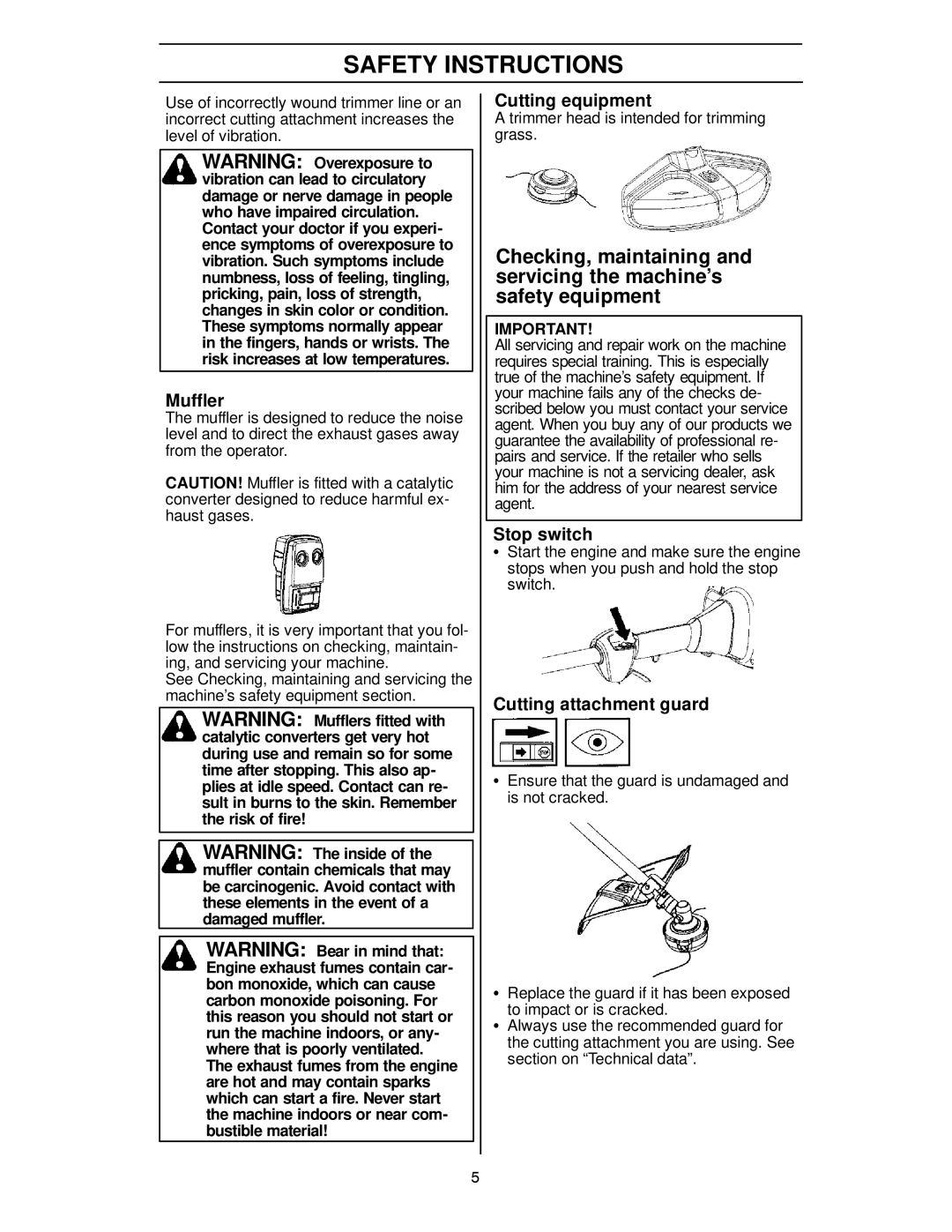 Husqvarna 124L manual Muffler, Cutting equipment, Trimmer head is intended for trimming grass 