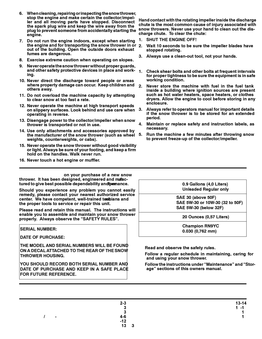 Husqvarna 12524SB manual Table of Contents 