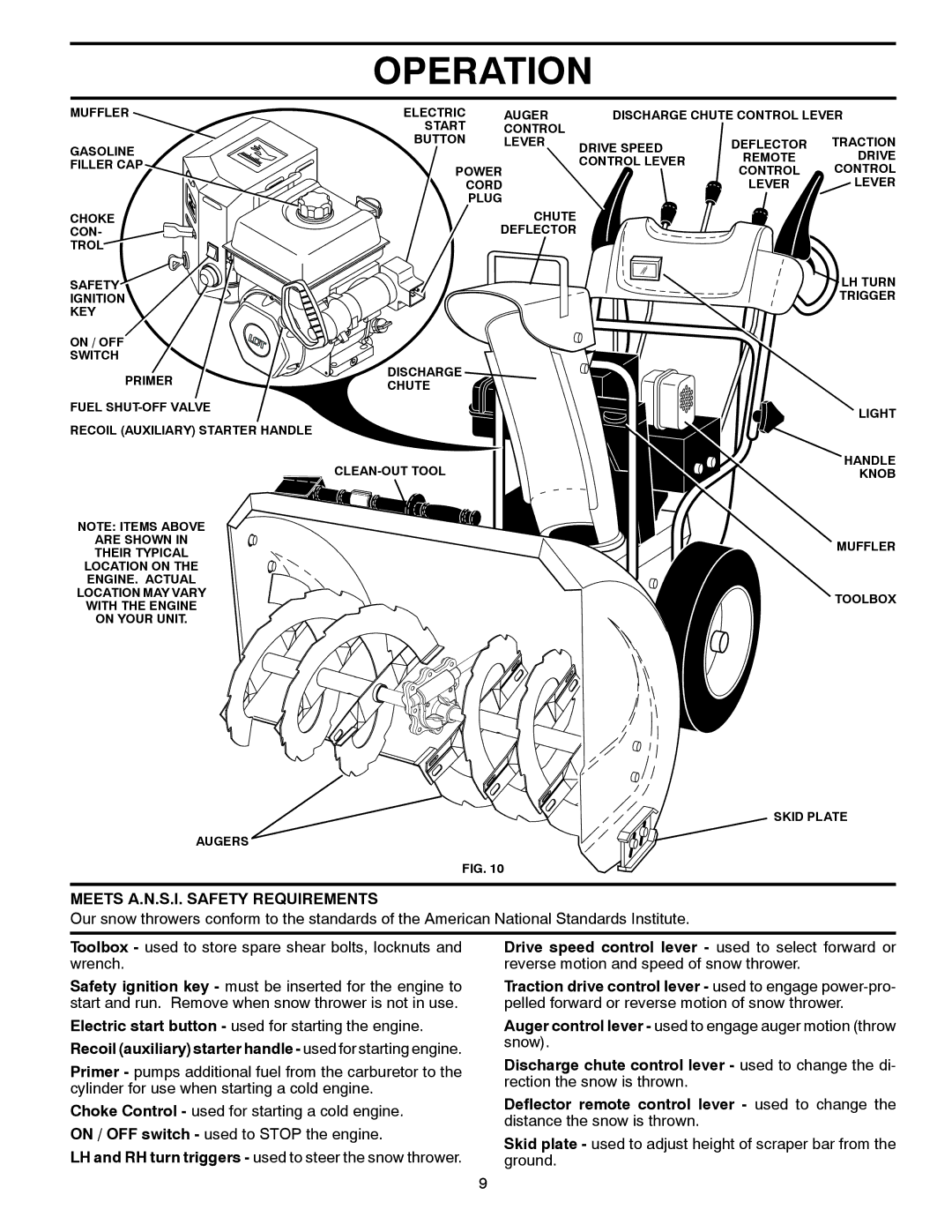 Husqvarna 96193005300 manual Meets A.N.S.I. Safety Requirements, Recoil auxiliary starter handle used for starting engine 