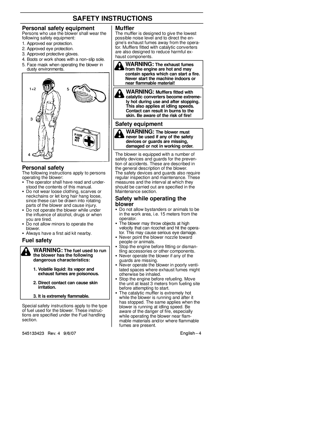 Husqvarna 125B, 125BX-Series, 125BVX-Series manual Safety Instructions 