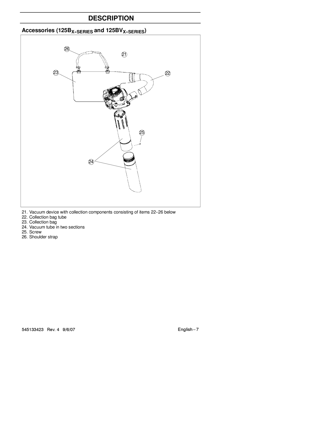 Husqvarna 125B, 125BX-Series, 125BVX-Series manual Accessories 125BX-SERIESand 125BVX-SERIES 