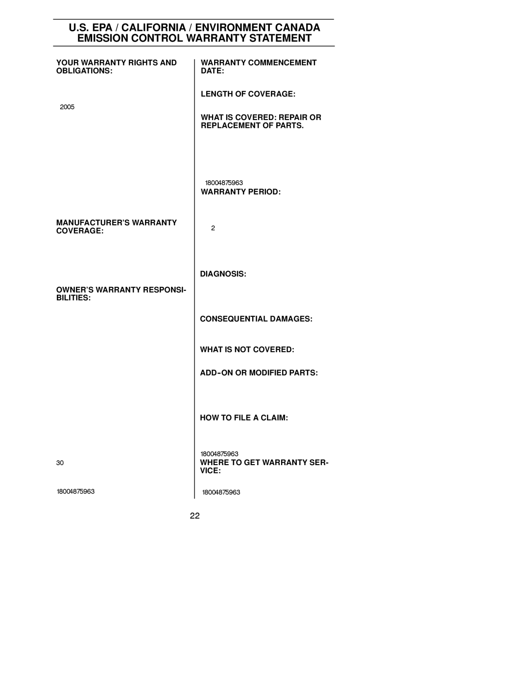 Husqvarna 125E manual Warranty Commencement Date 