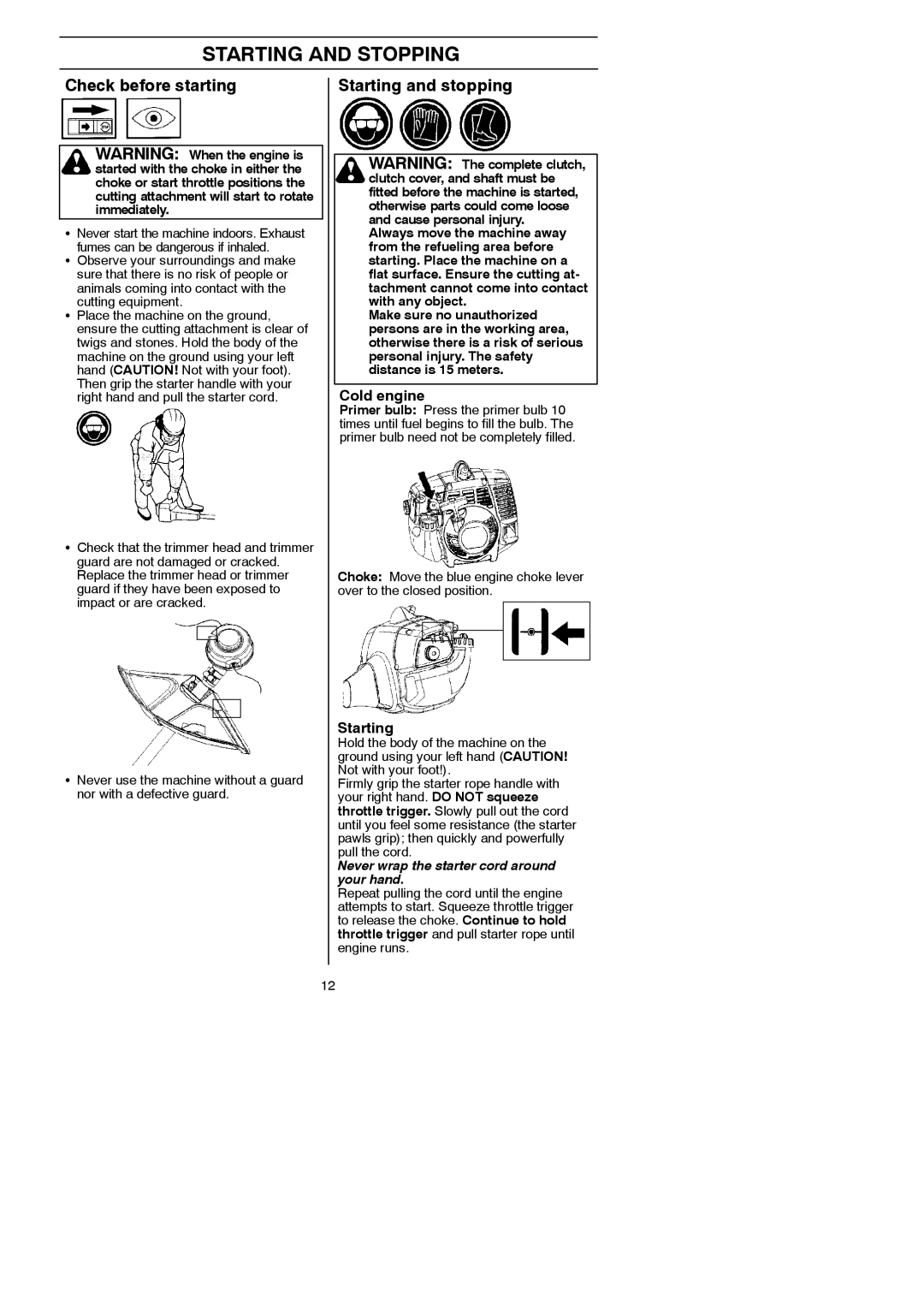 Husqvarna 125LDx manual Starting and Stopping, Check before starting, Starting and stopping, Cold engine 