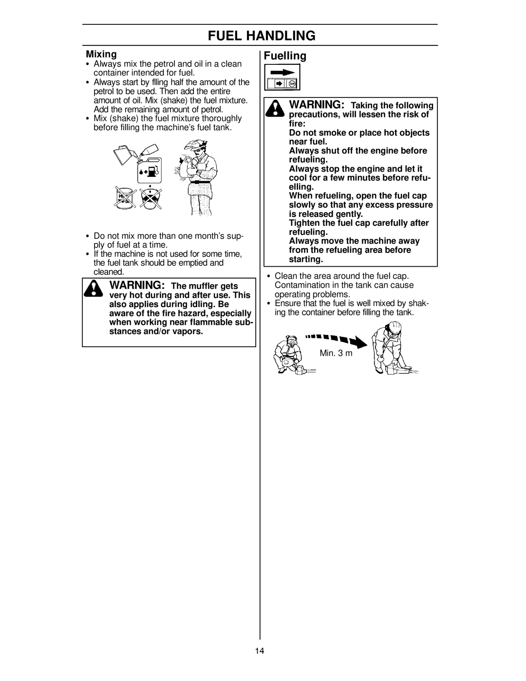 Husqvarna 125R manual Fuelling, Mixing, Add the remaining amount of petrol, Operating problems, Min m 