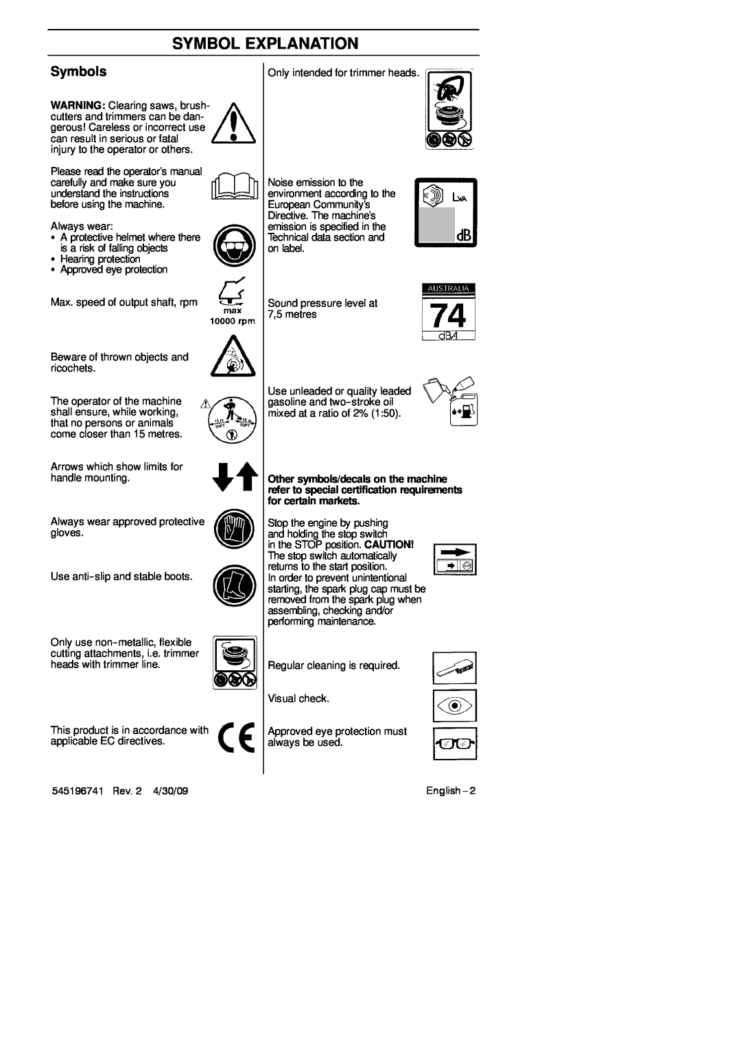 Husqvarna 128C, 128L manual Symbol Explanation, Symbols 