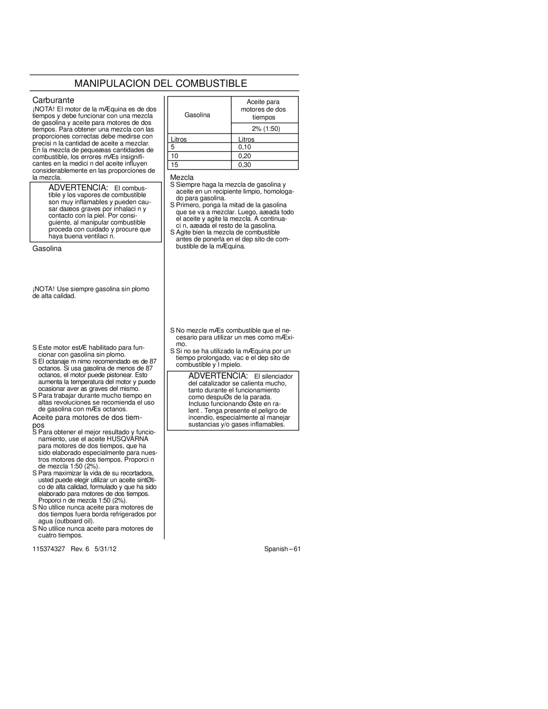 Husqvarna 128LD, 128CD manual Manipulacion DEL Combustible, Carburante, Advertencia El combus 