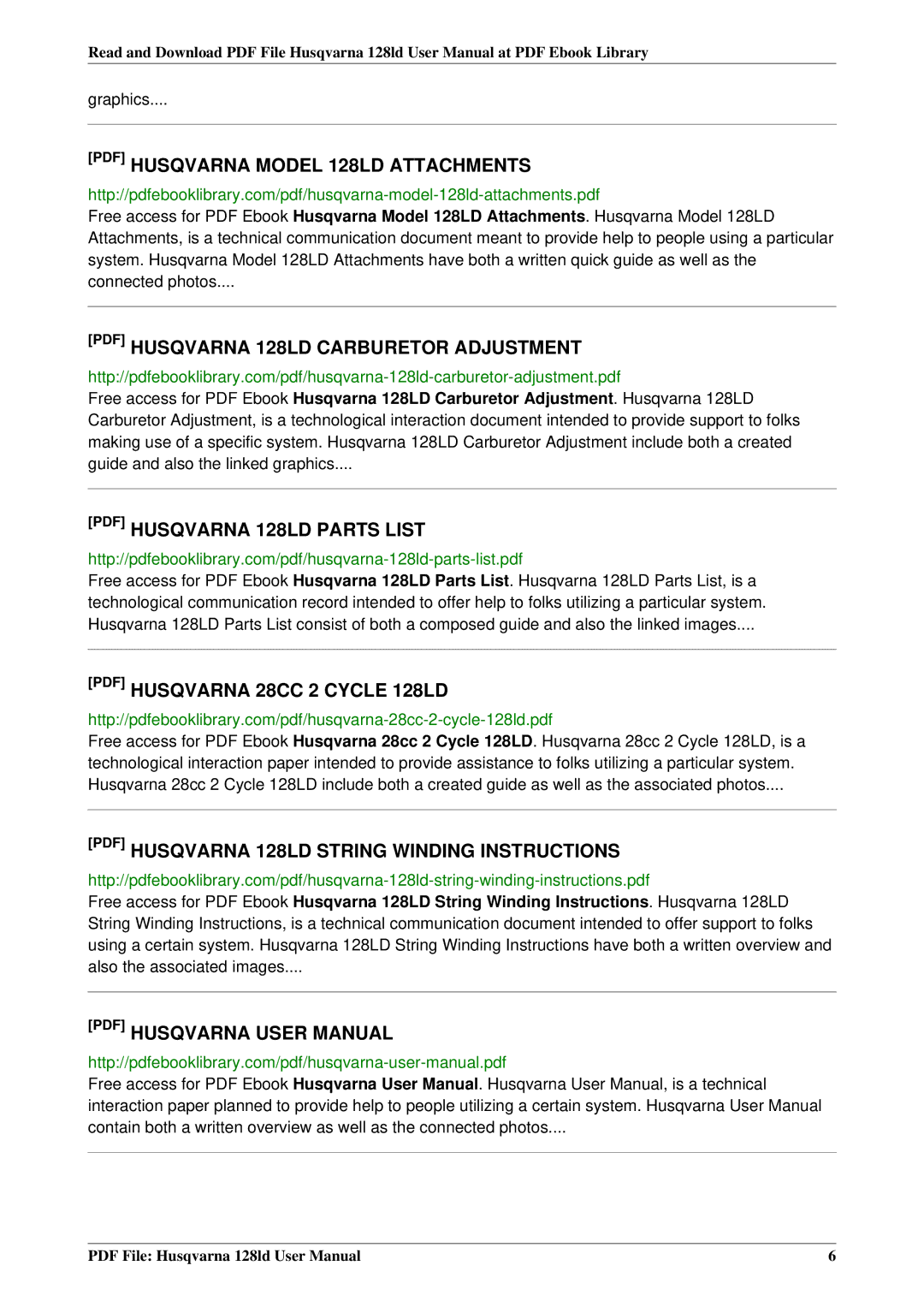 Husqvarna 128LD user manual Graphics 