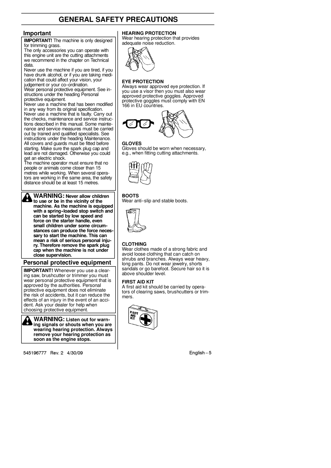 Husqvarna 128LDX manual General Safety Precautions, Personal protective equipment 