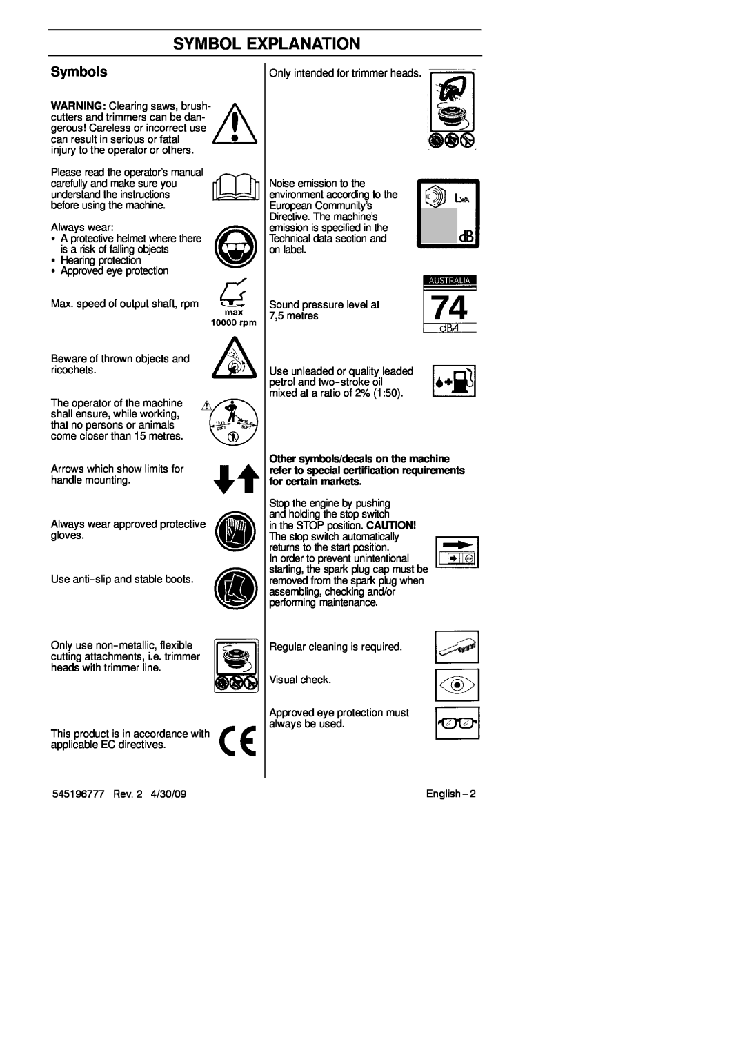 Husqvarna 128LDX manual Symbol Explanation, Symbols 
