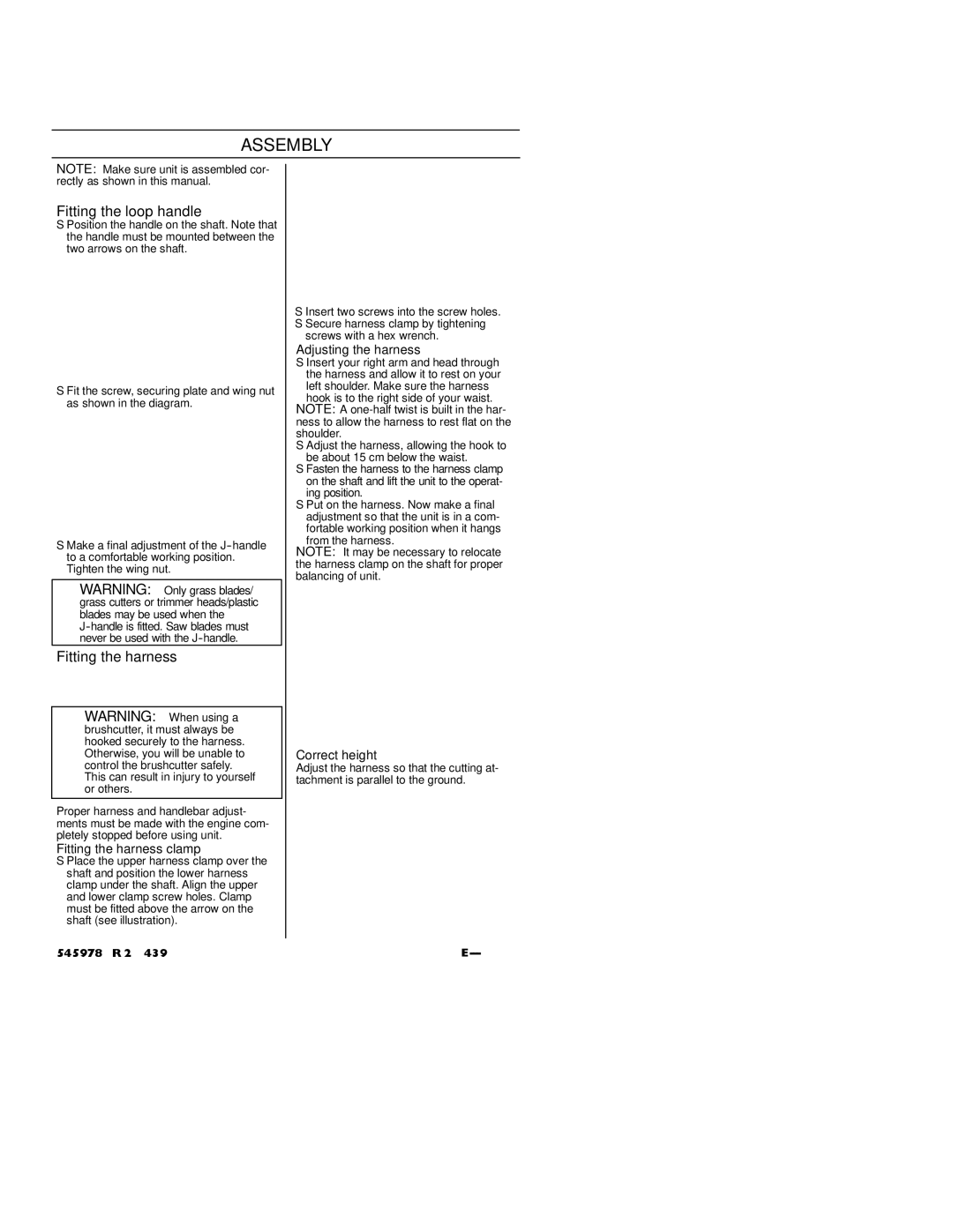 Husqvarna 128RJ manual Assembly, Fitting the loop handle, Fitting the harness 