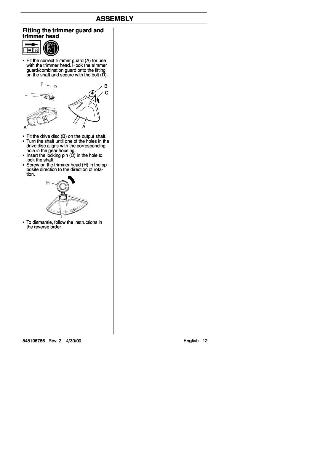 Husqvarna 128RJ manual Fitting the trimmer guard and trimmer head, Assembly 