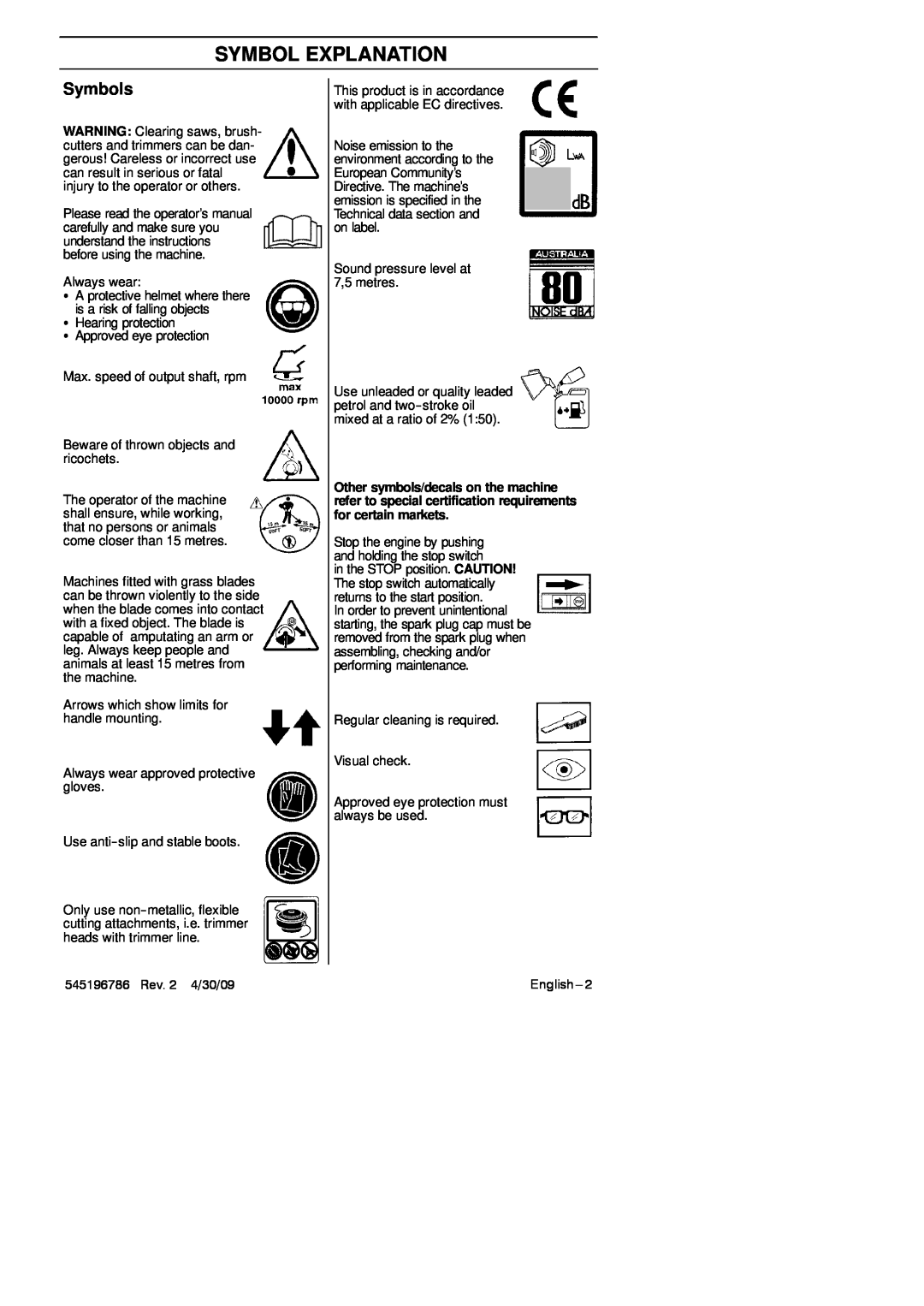 Husqvarna 128RJ manual Symbol Explanation, Symbols 
