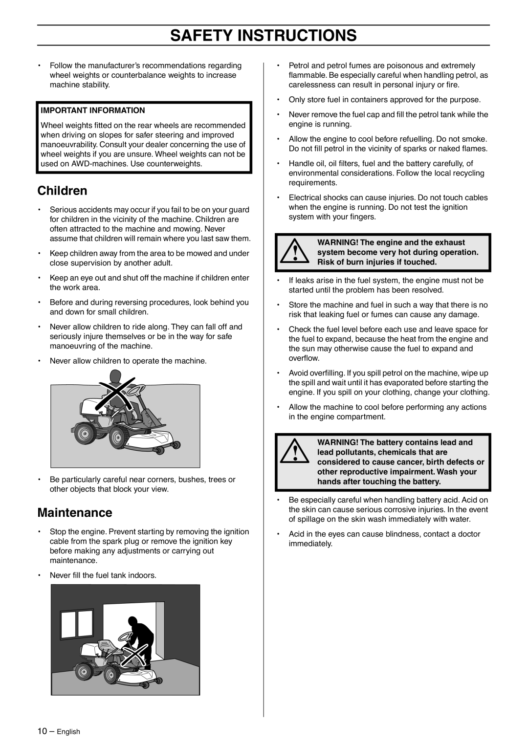 Husqvarna 16 C, 13 C, 16 AWD, 11 C manual Children, Maintenance 