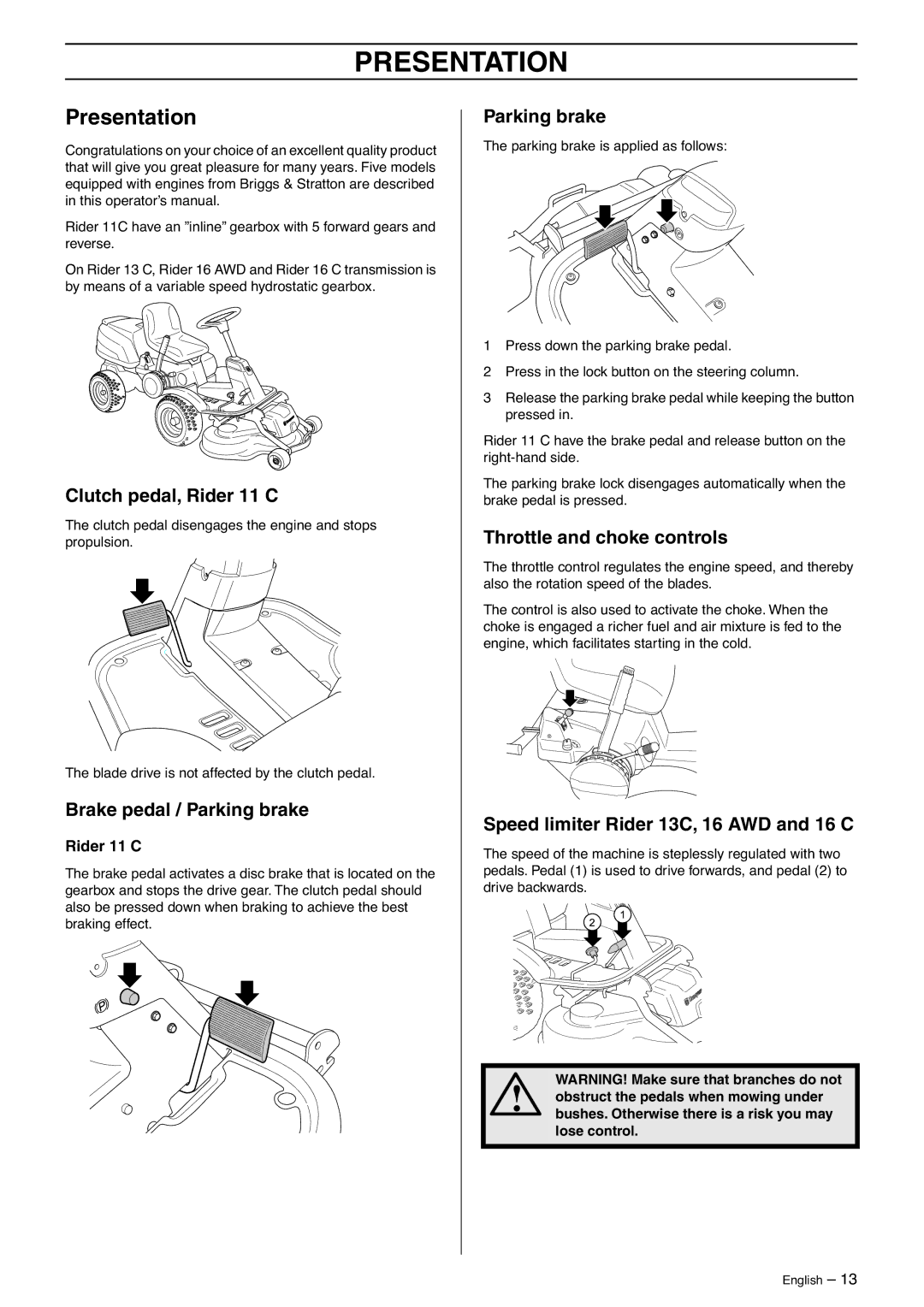 Husqvarna 16 AWD, 13 C, 16 C, 11 C manual Presentation 