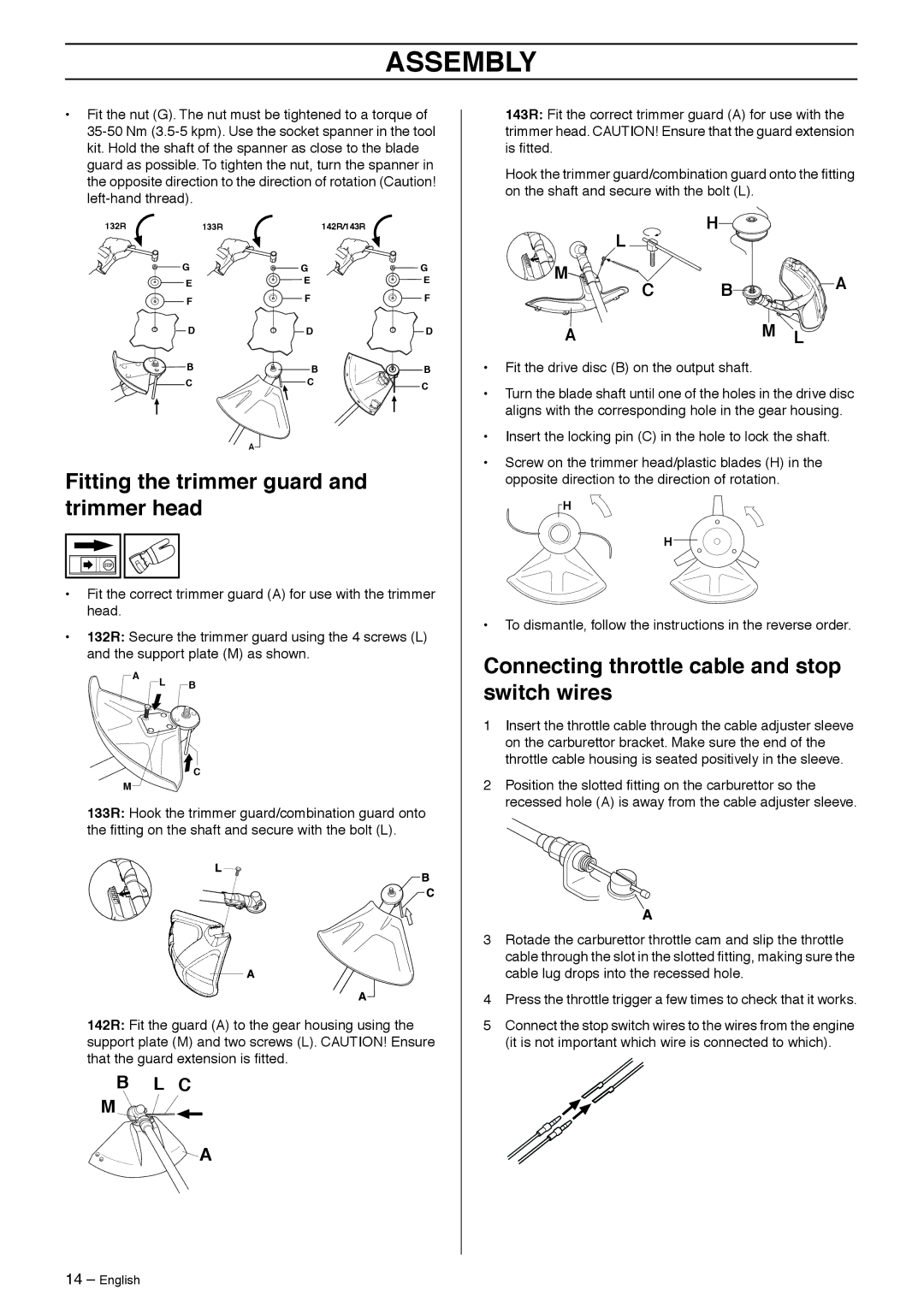 Husqvarna 132R, 133R, 142R, 143R manual Fitting the trimmer guard and trimmer head 