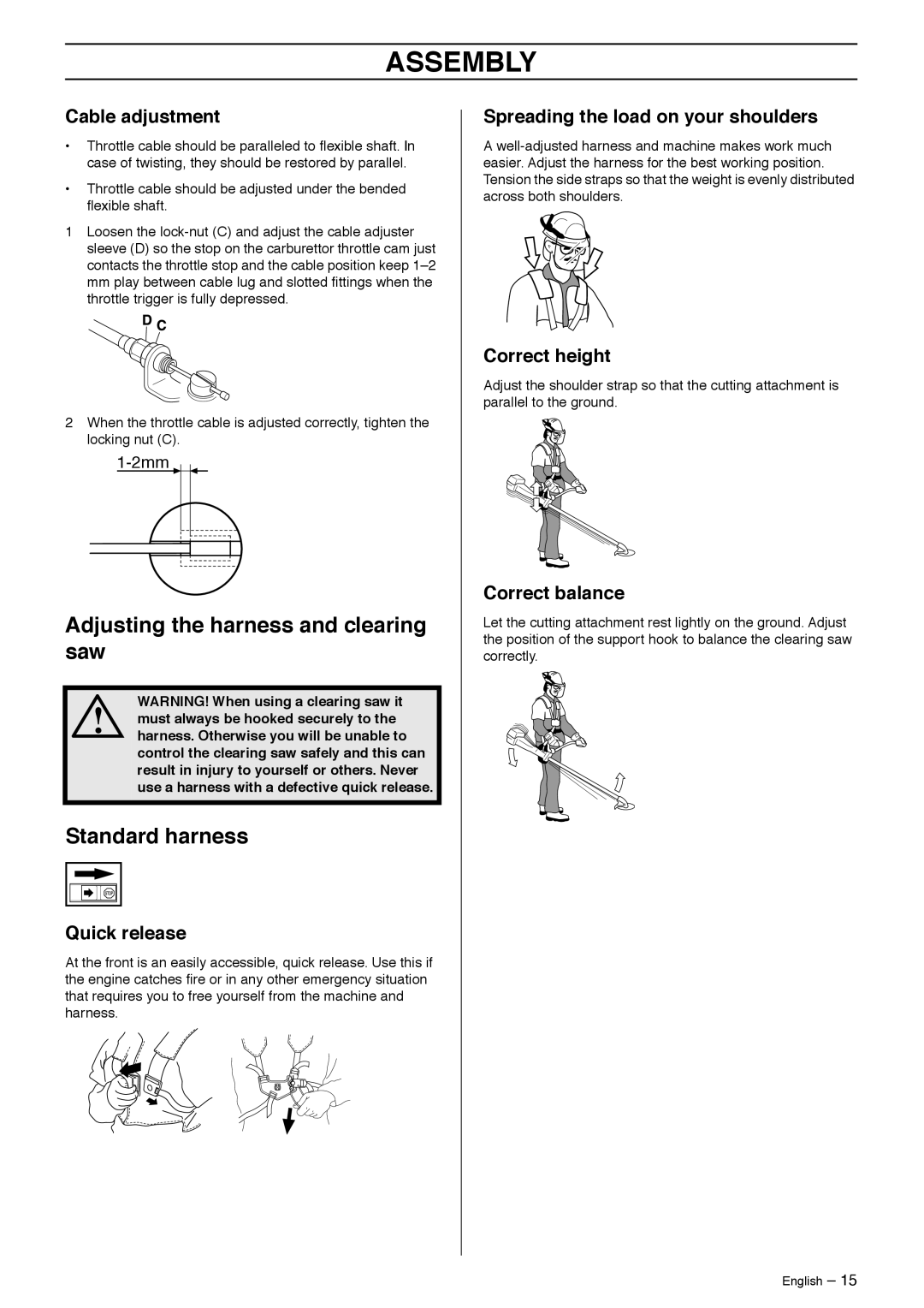 Husqvarna 132R, 133R, 142R, 143R manual Adjusting the harness and clearing saw, Standard harness 