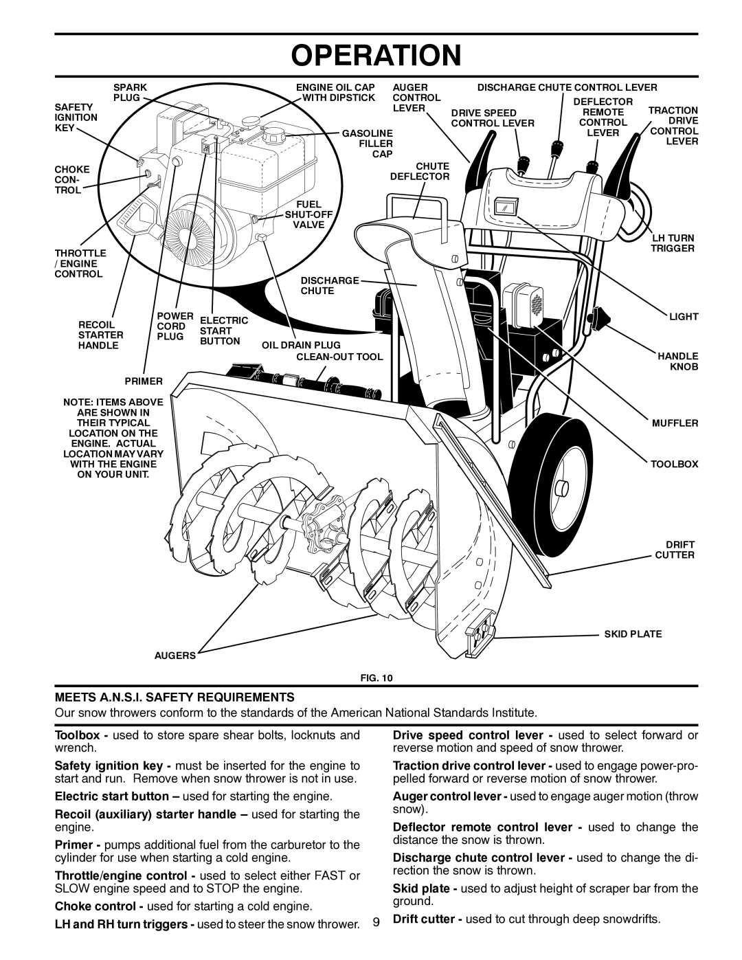 Husqvarna 1330SB owner manual Meets A.N.S.I. Safety Requirements, Drive speed control lever used to select forward or 