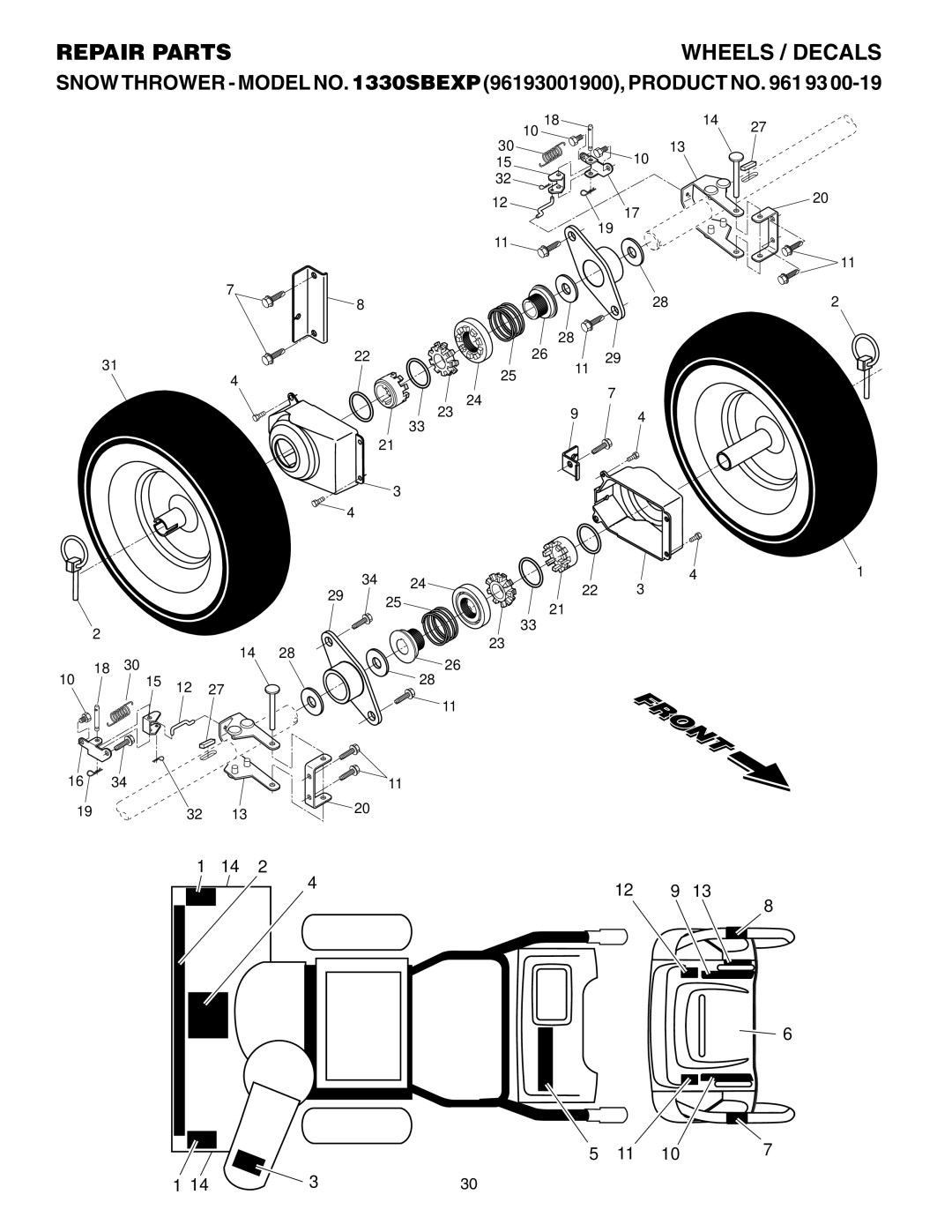 Husqvarna 1330SBEXP owner manual Repair Parts Wheels / Decals 