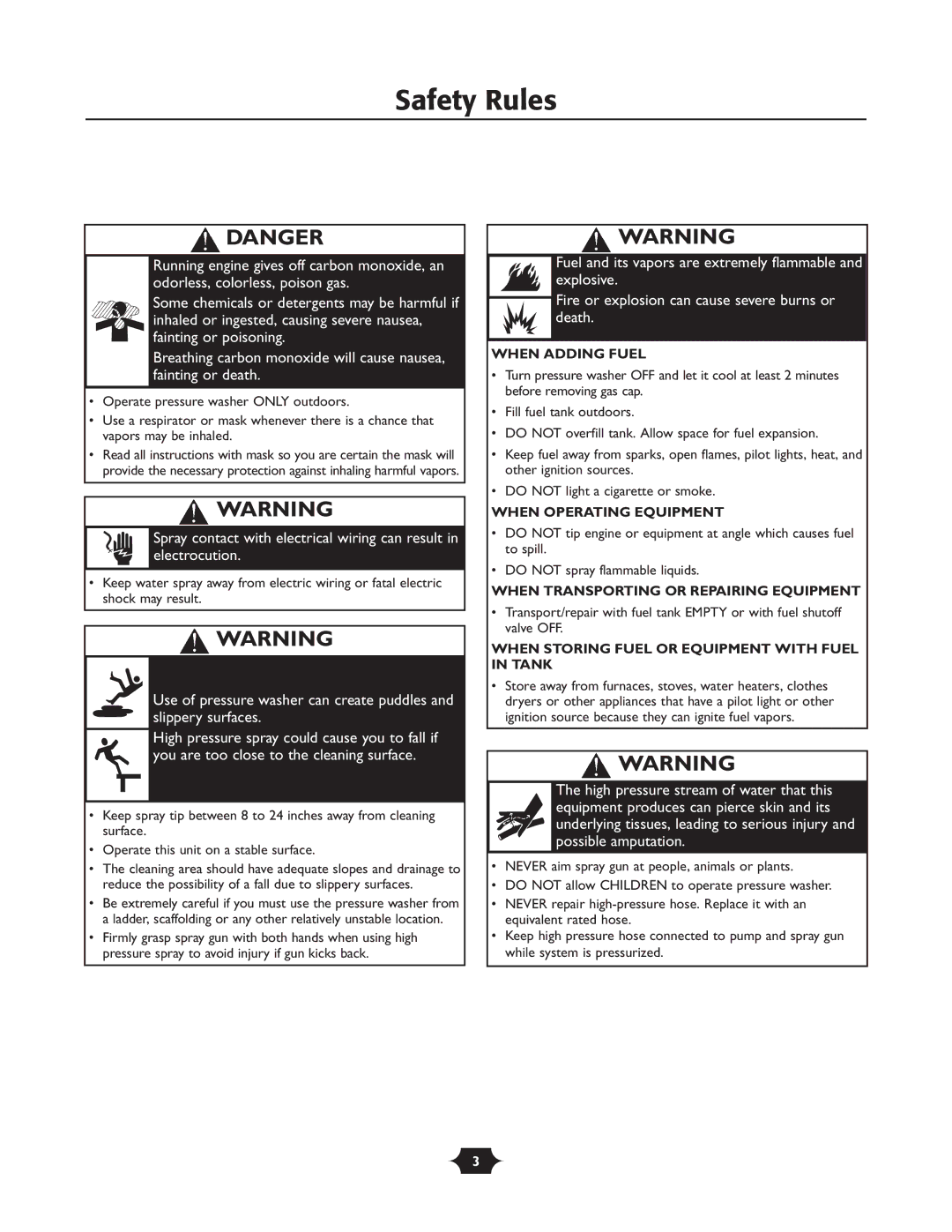 Husqvarna 1337PW owner manual When Transporting or Repairing Equipment 