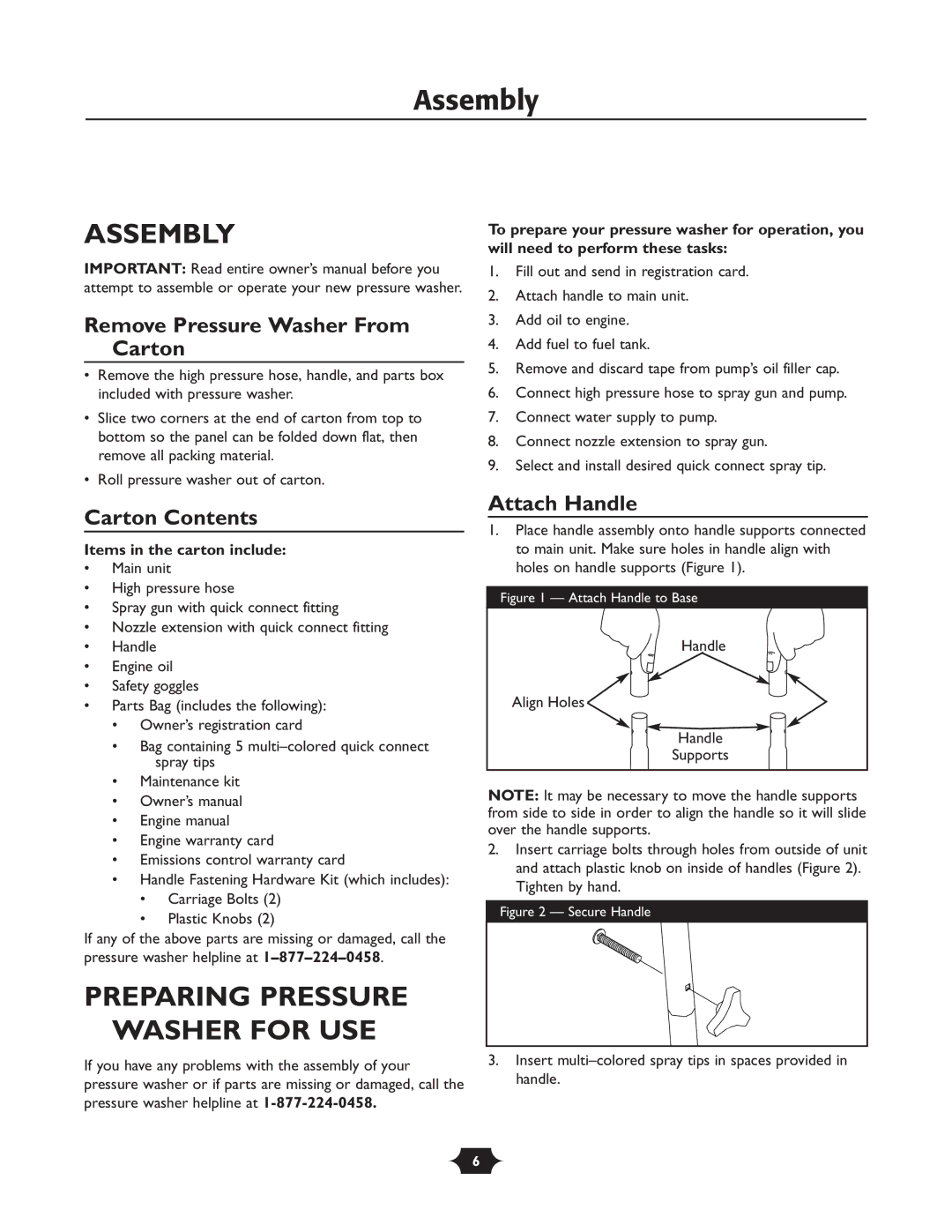 Husqvarna 1337PW Assembly, Preparing Pressure Washer for USE, Remove Pressure Washer From Carton, Carton Contents 