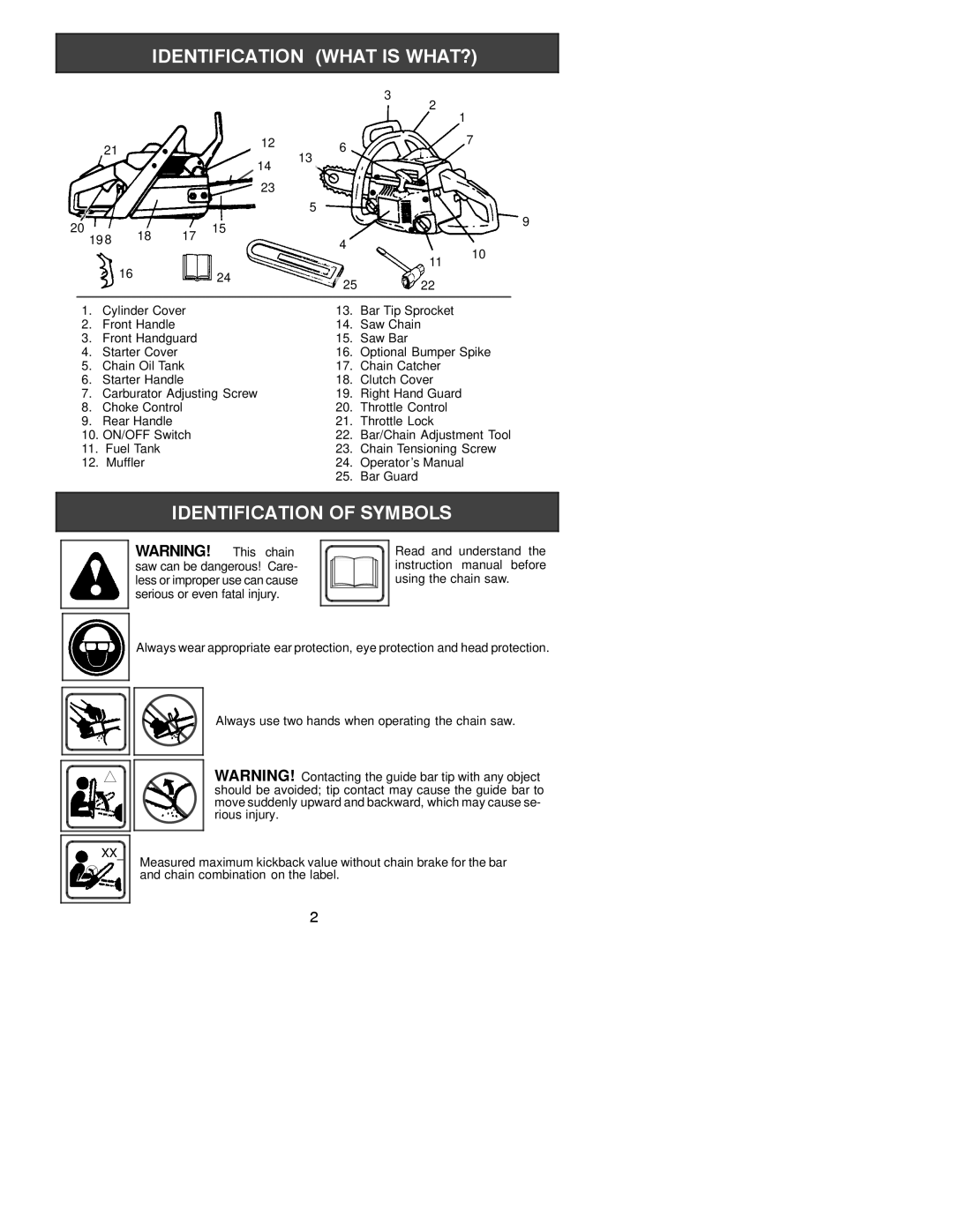 Husqvarna 136, 141 instruction manual 20 19 Cylinder Cover Bar Tip Sprocket Front Handle 