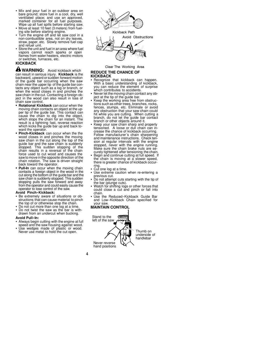 Husqvarna 136, 141 instruction manual Reduce the Chance Kickback, Maintain Control 