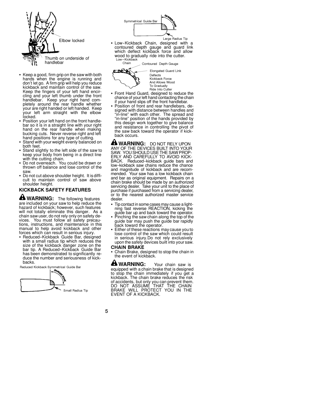 Husqvarna 136, 141 instruction manual Kickback Safety Features, Chain Brake 