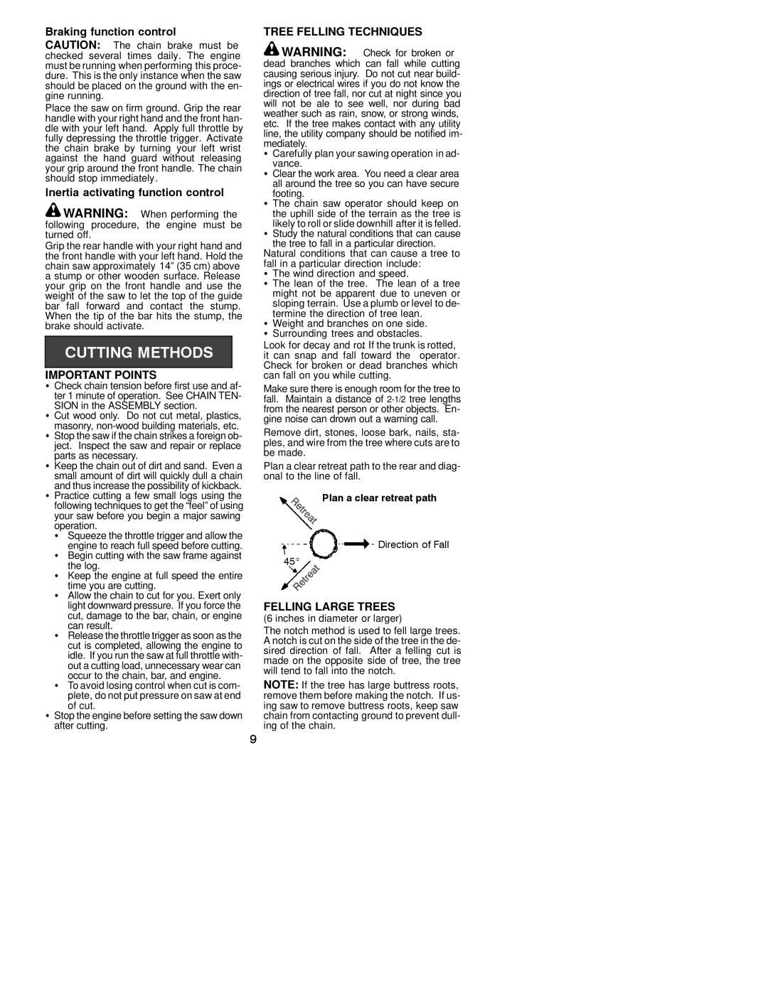 Husqvarna 136, 141 instruction manual Important Points, Tree Felling Techniques, Felling Large Trees 