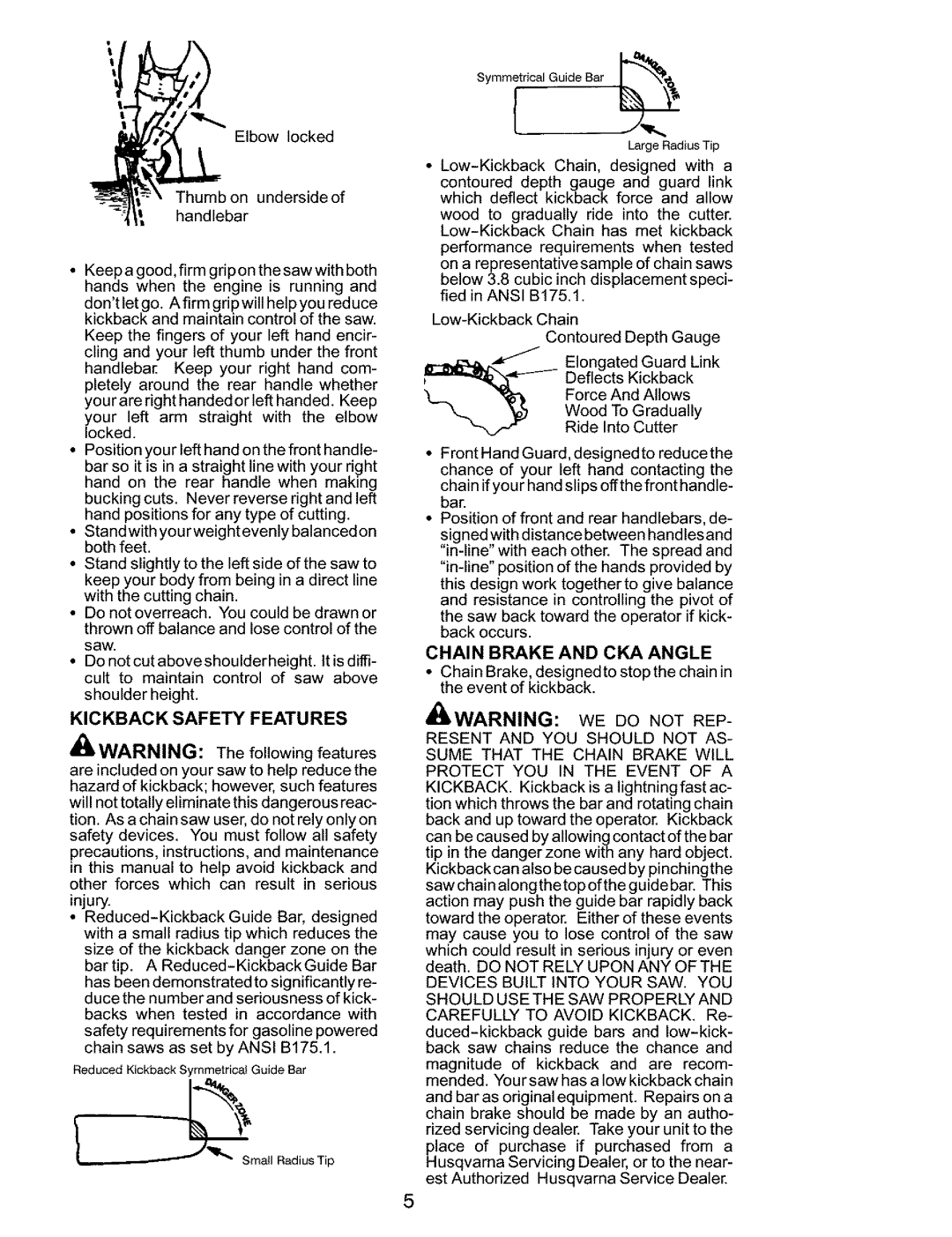 Husqvarna 141, 136 instruction manual Kickback Safety Features, Chain Brake and CKA Angle 