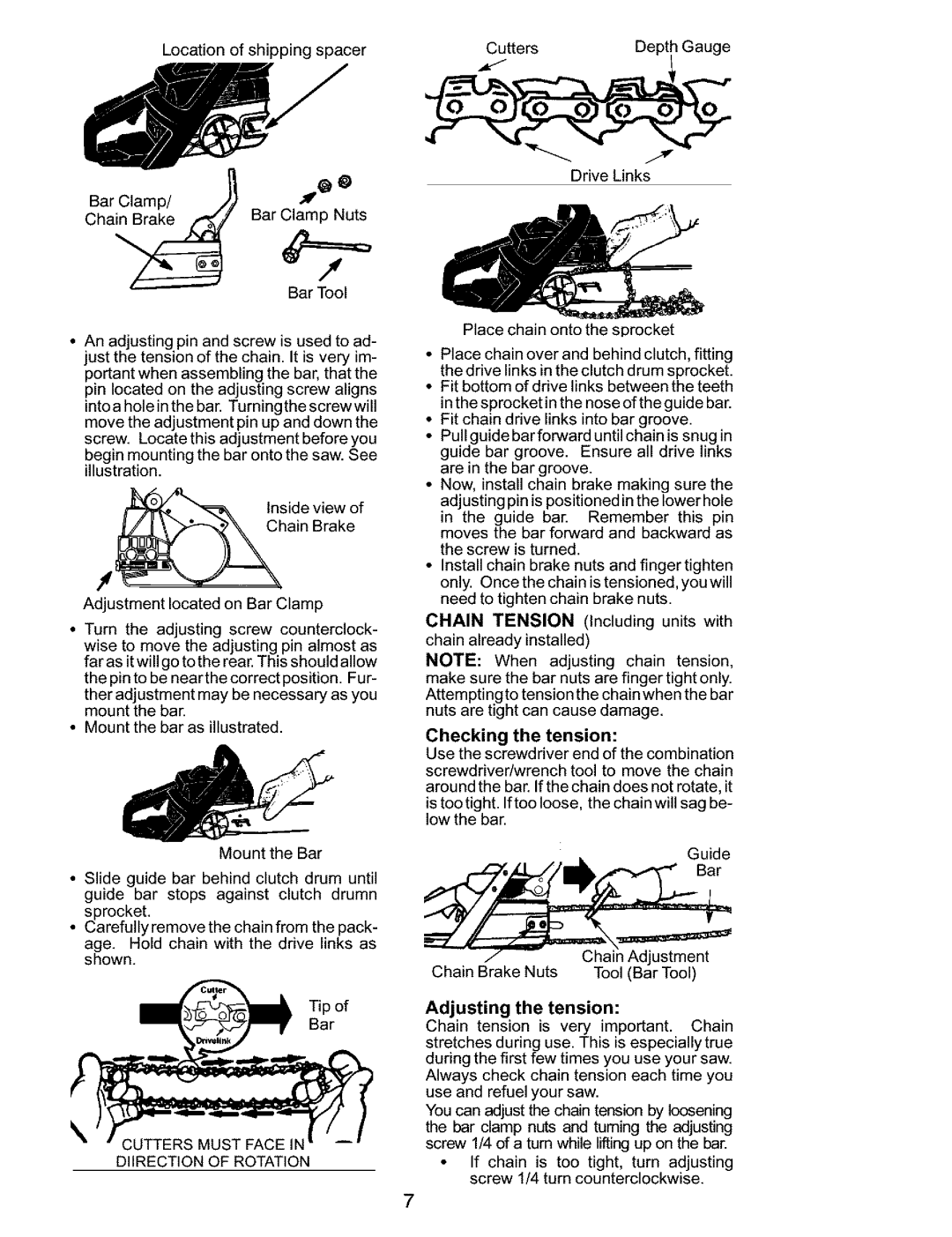 Husqvarna 141, 136 instruction manual Diirection of Rotation, Checking the tension, Adjusting the tension 