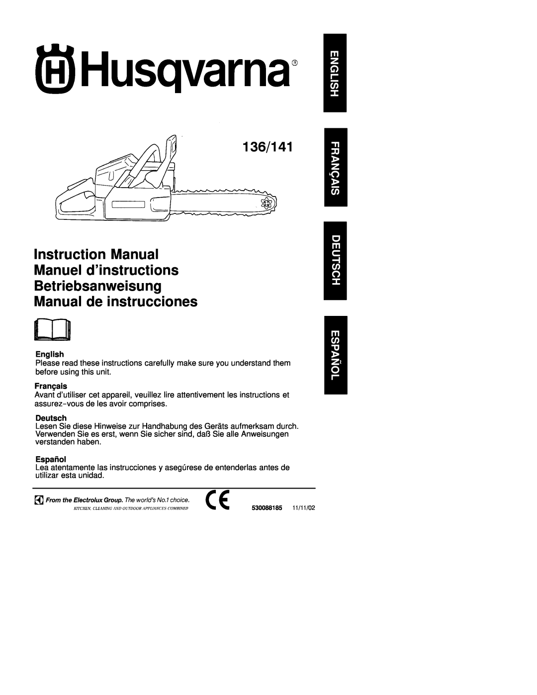 Husqvarna 136, 141 instruction manual 136/141, Instruction Manual Manuel d’instructions Betriebsanweisung, English 