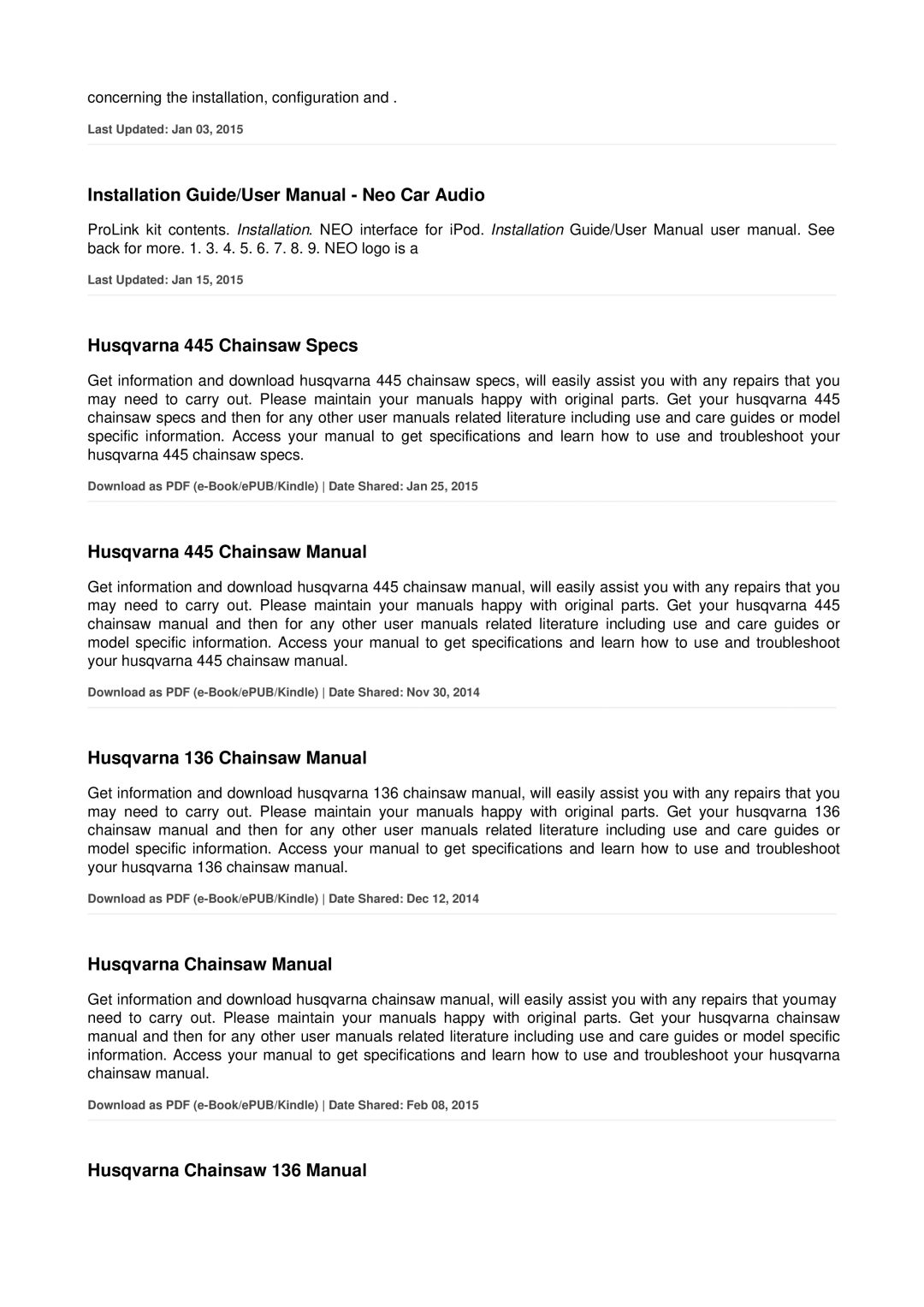 Husqvarna 136 user manual Concerning the installation, configuration 