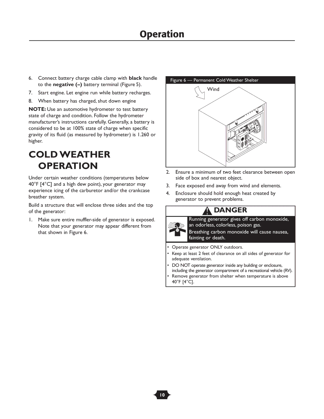 Husqvarna 1365GN owner manual Cold Weather Operation, Permanent Cold Weather Shelter 