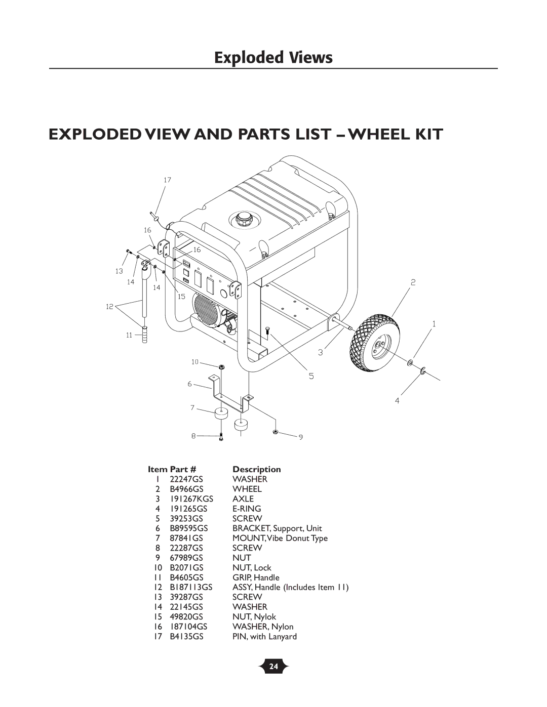 Husqvarna 1365GN owner manual Exploded View and Parts List Wheel KIT 