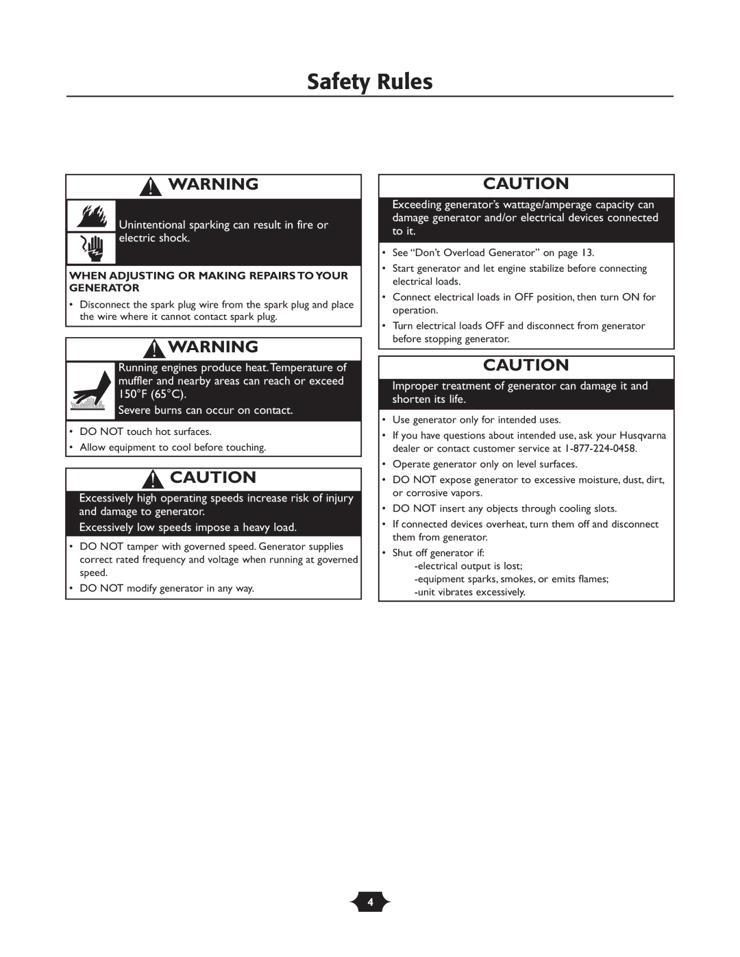 Husqvarna 1365GN owner manual Unintentional sparking can result in fire or electric shock 