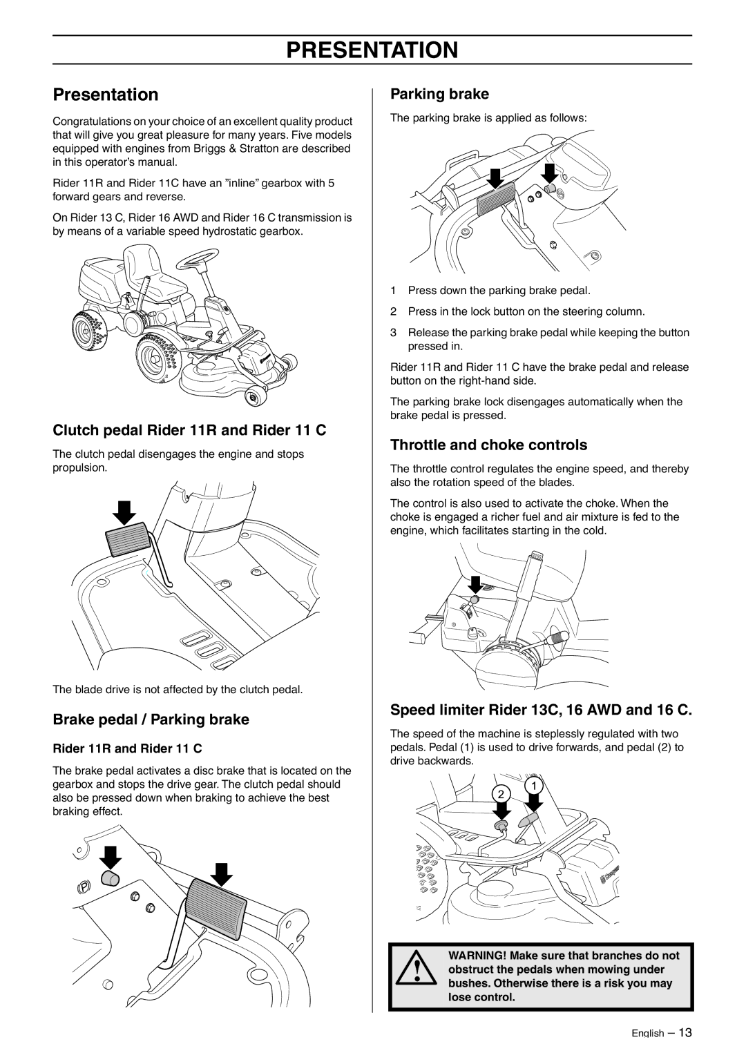 Husqvarna 11R, 13C, 16CAWD, 11C manual Presentation 