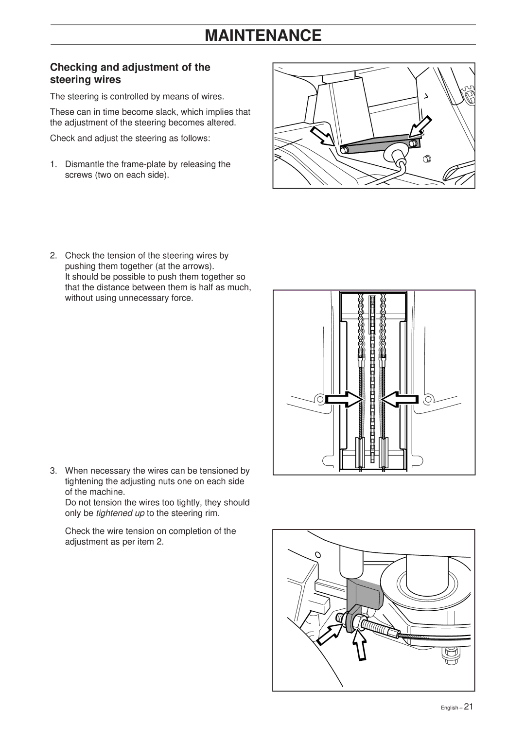 Husqvarna 14 Pro manual Checking and adjustment of the steering wires 