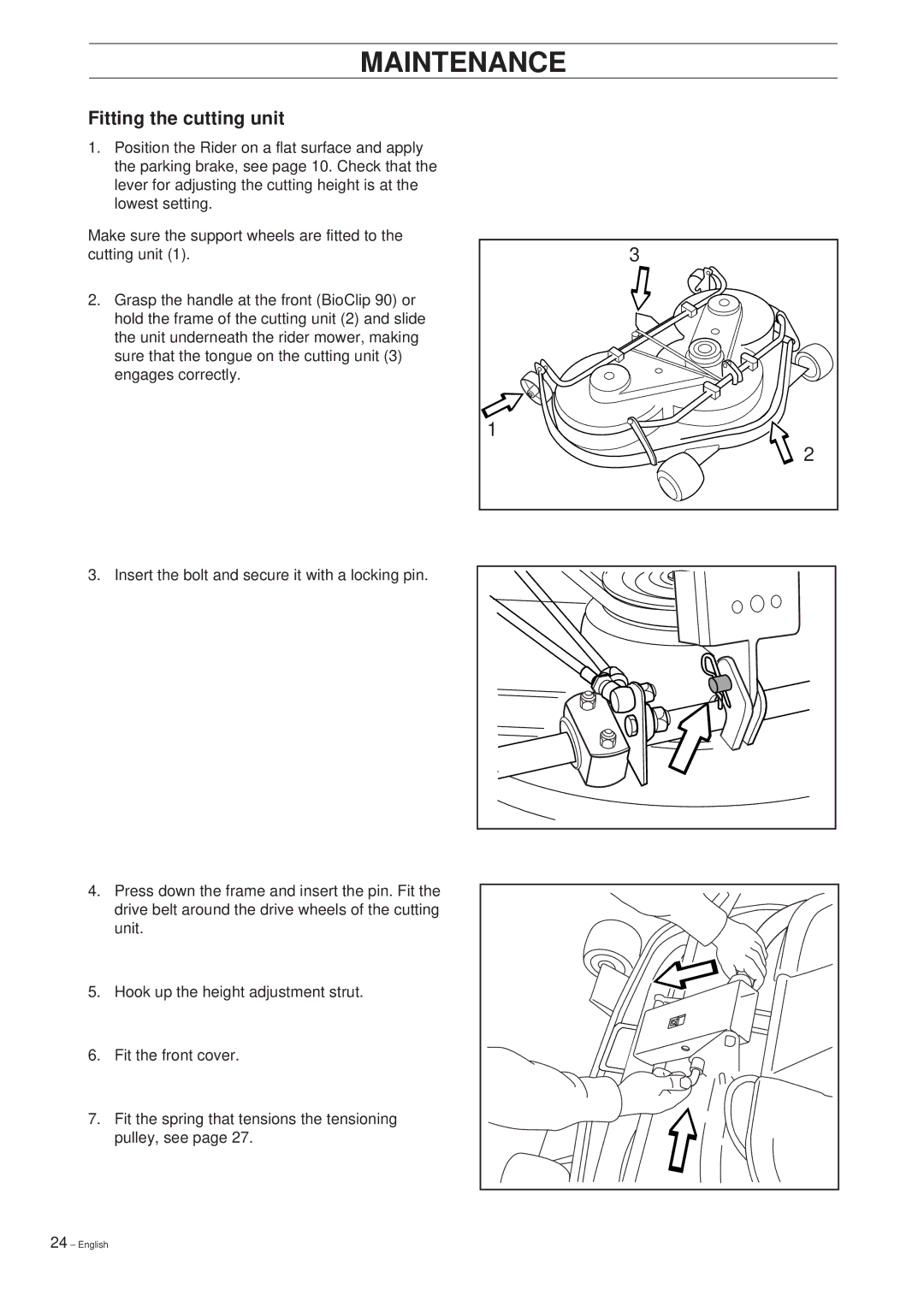 Husqvarna 14 Pro manual Fitting the cutting unit 