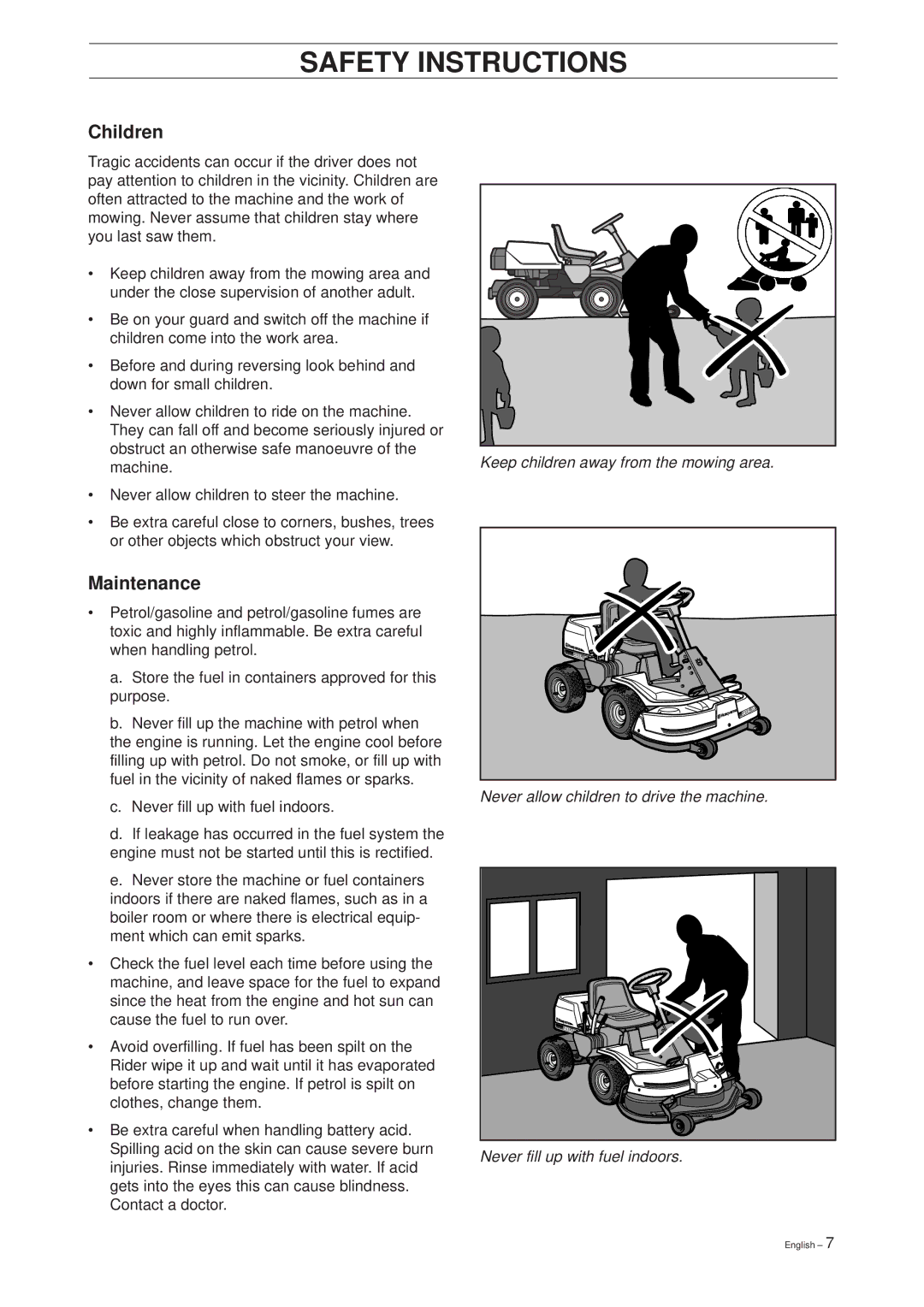 Husqvarna 14 Pro manual Children, Maintenance 