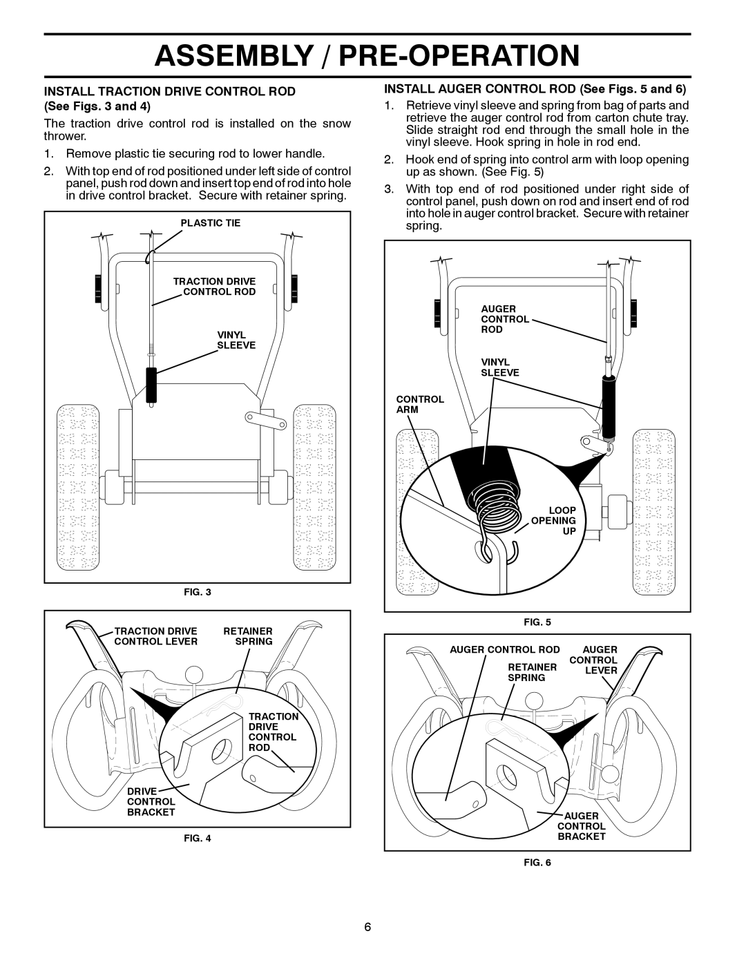 Husqvarna 14527SB-LS manual Install Traction Drive Control ROD See Figs, Install Auger Control ROD See Figs 